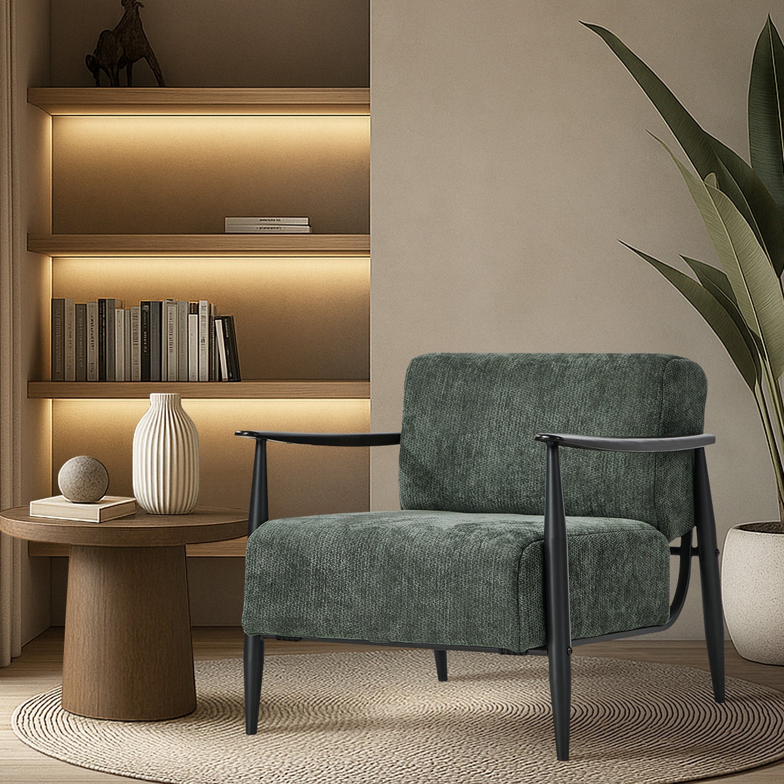 Oikiture 2x Wooden Armchair Lounge Sofa Chair Chenille Accent Armchairs Green