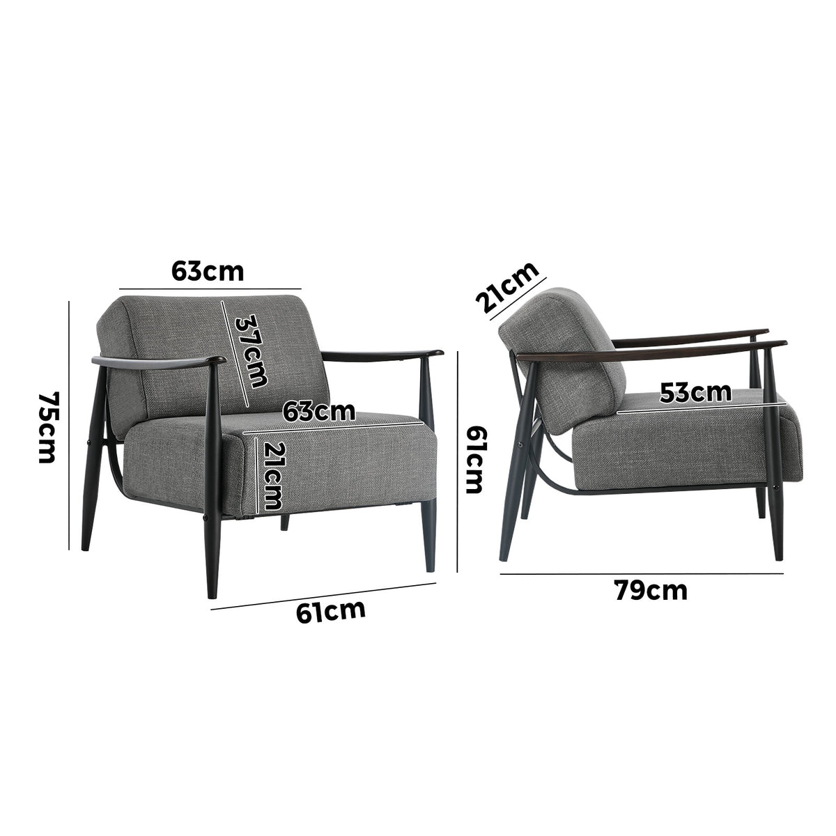 Oikiture Wooden Armchair Lounge Sofa Chair Fabric Accent Armchairs Grey