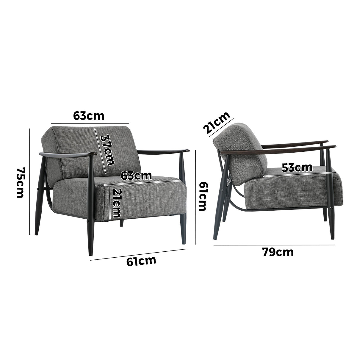 Oikiture 2x Wooden Armchair Lounge Sofa Chair Fabric Accent Armchairs Grey