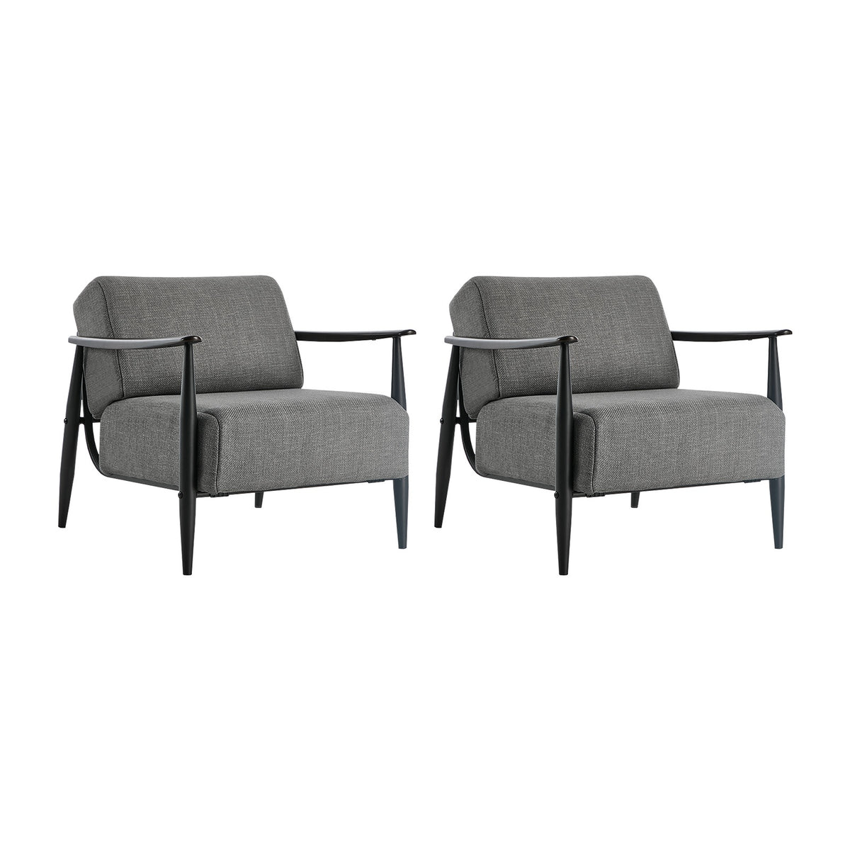 Oikiture 2x Wooden Armchair Lounge Sofa Chair Fabric Accent Armchairs Grey