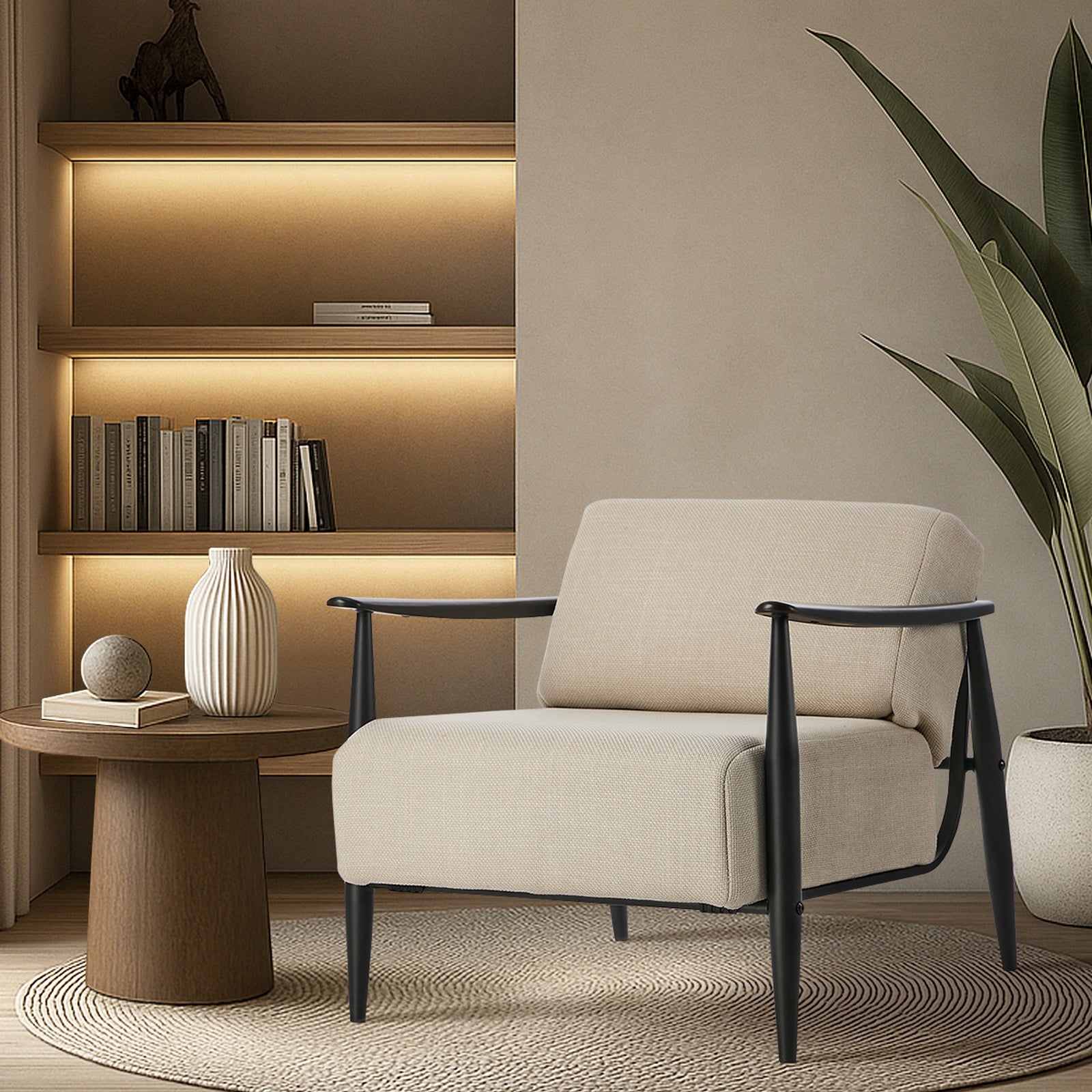 Oikiture Wooden Armchair Lounge Sofa Chair Fabric Accent Armchairs - Sunyee