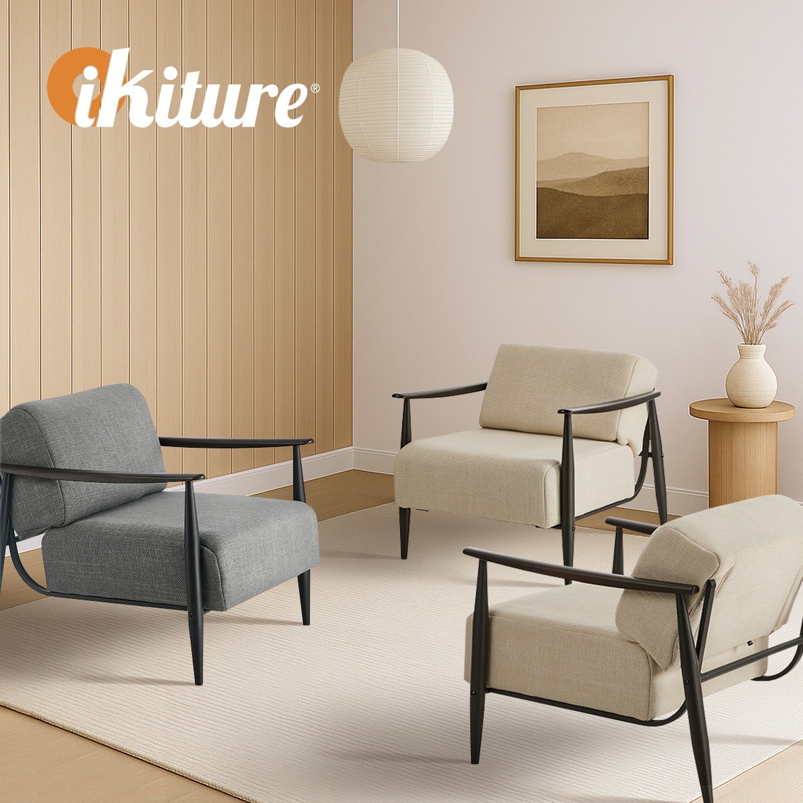 Oikiture Wooden Armchair Lounge Sofa Chair Fabric Accent Armchairs - Sunyee