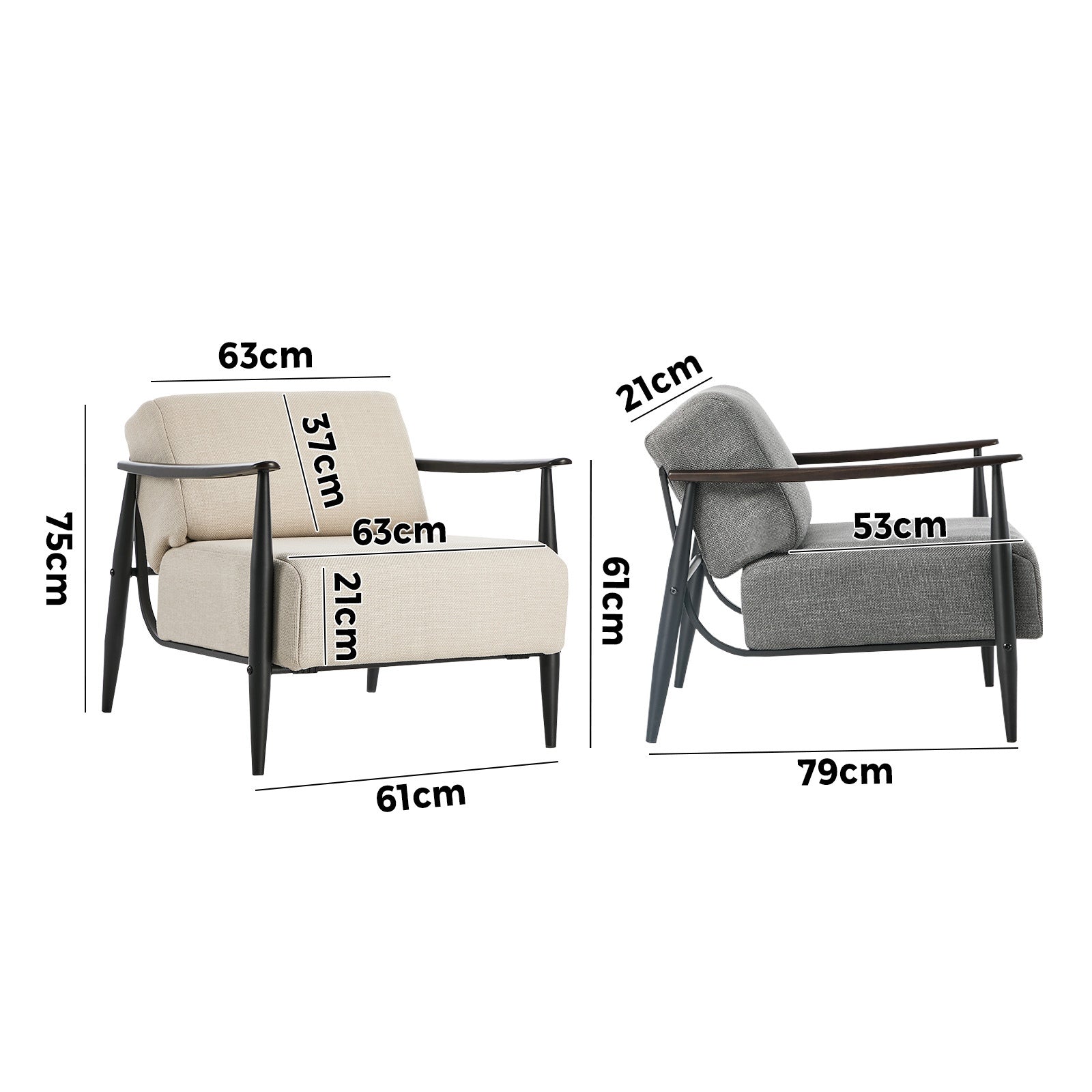 Oikiture Wooden Armchair Lounge Sofa Chair Fabric Accent Armchairs - Sunyee