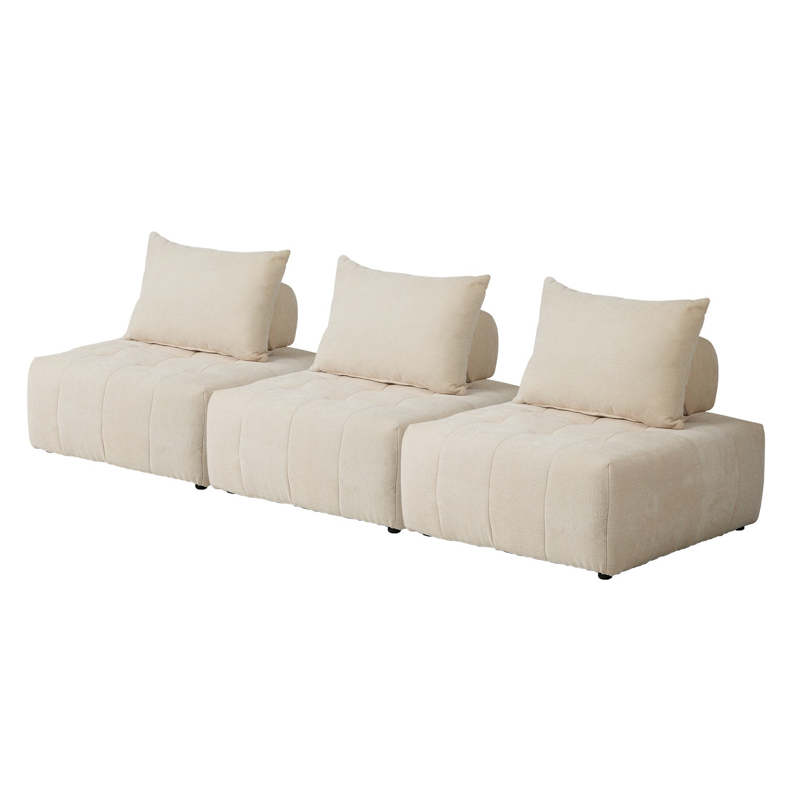 Oikiture 3x Chenille Modular Sofa Floor Lounge Chair w/Pillow TOFU Armless