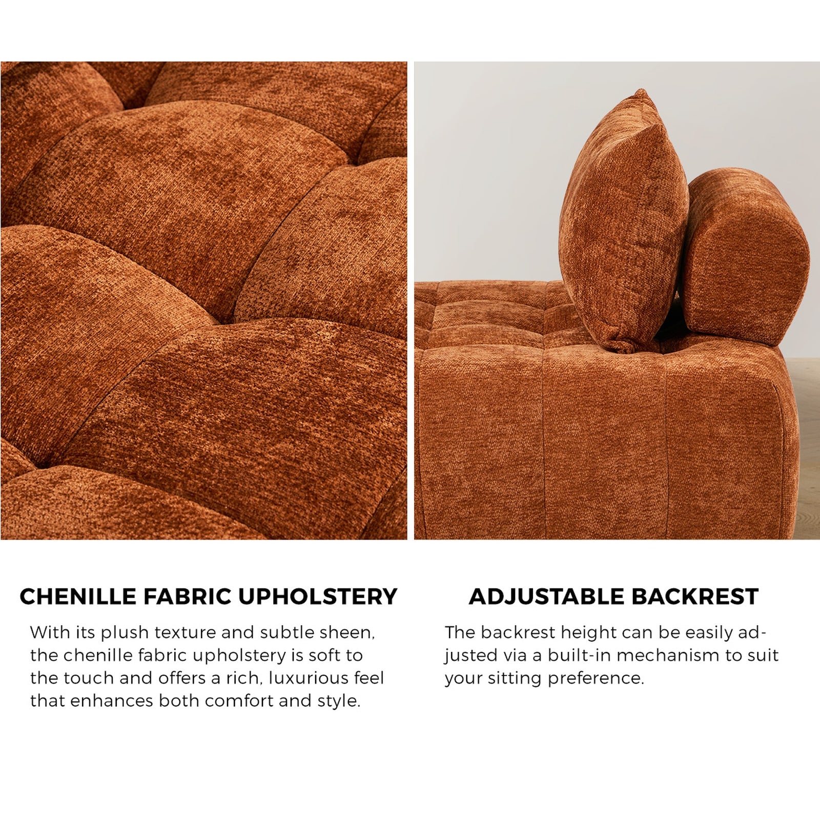 Oikiture 2x Chenille Modular Sofa Floor Lounge Chair w/Pillow TOFU Armless Brown