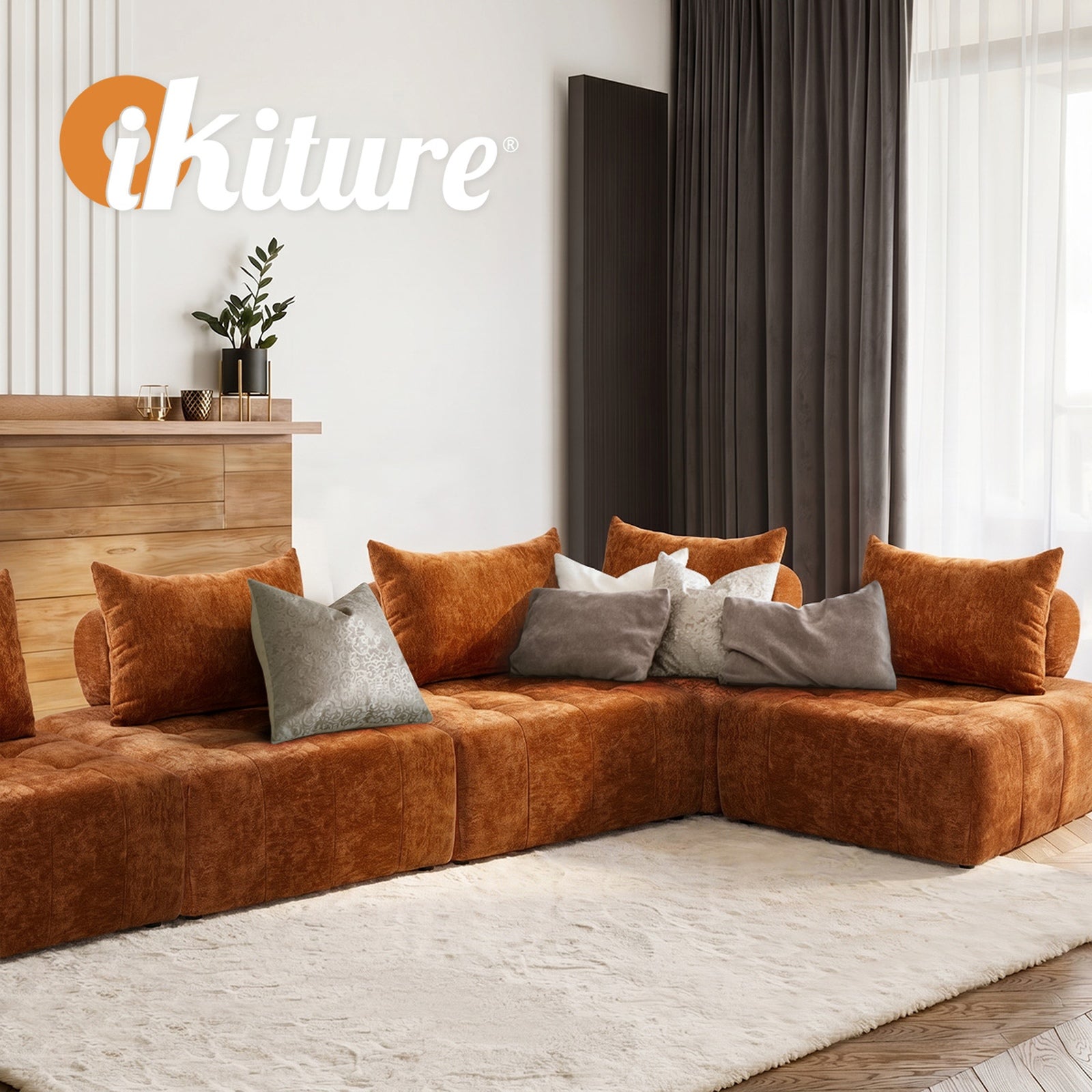 Oikiture 2x Chenille Modular Sofa Floor Lounge Chair w/Pillow TOFU Armless Brown