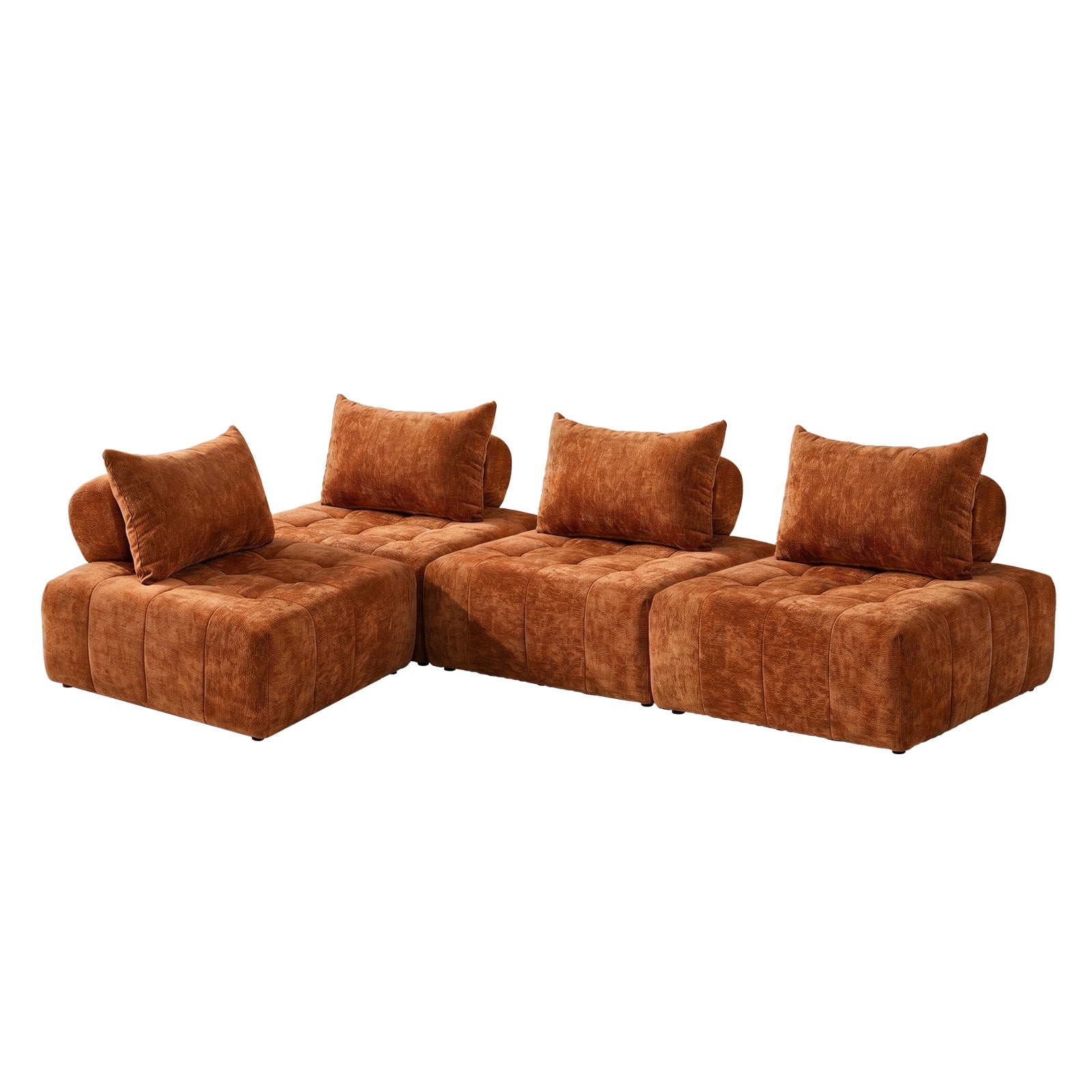 Oikiture 4x Chenille Modular Sofa Floor Lounge Chair w/Pillow TOFU Armless