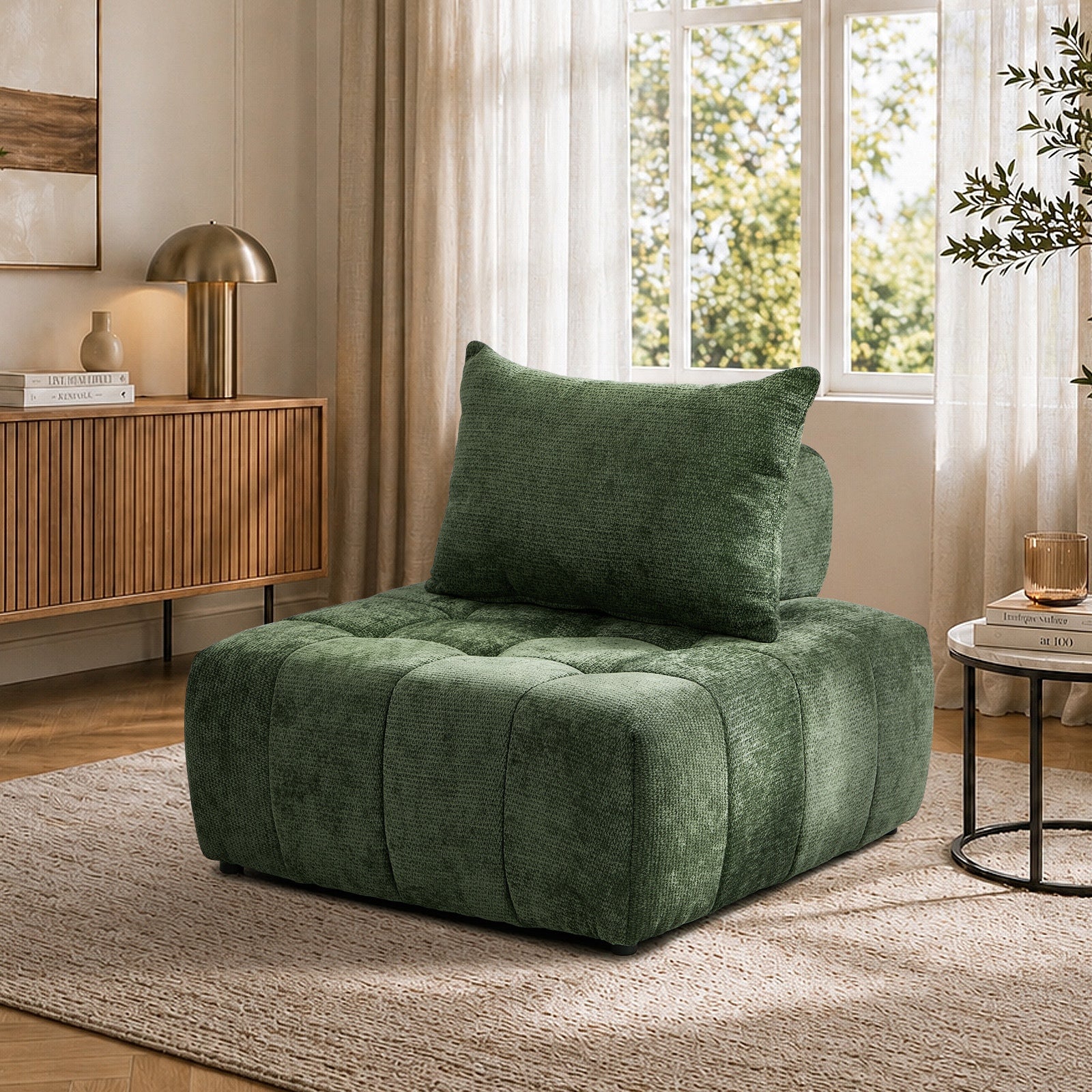 Oikiture Chenille Modular Sofa Floor Lounge Chair w/Pillow TOFU Armless Green