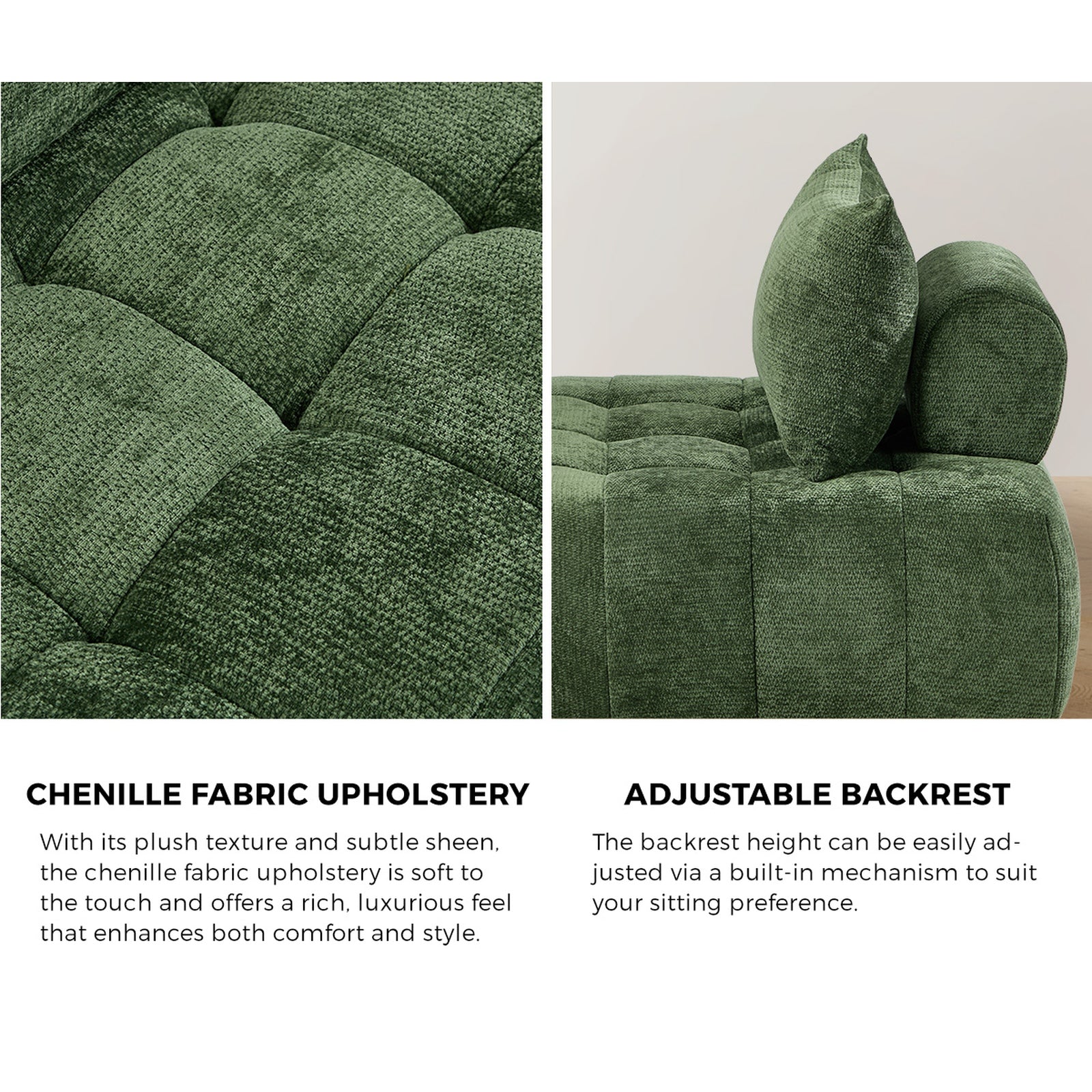 Oikiture Chenille Modular Sofa Floor Lounge Chair w/Pillow TOFU Armless Green