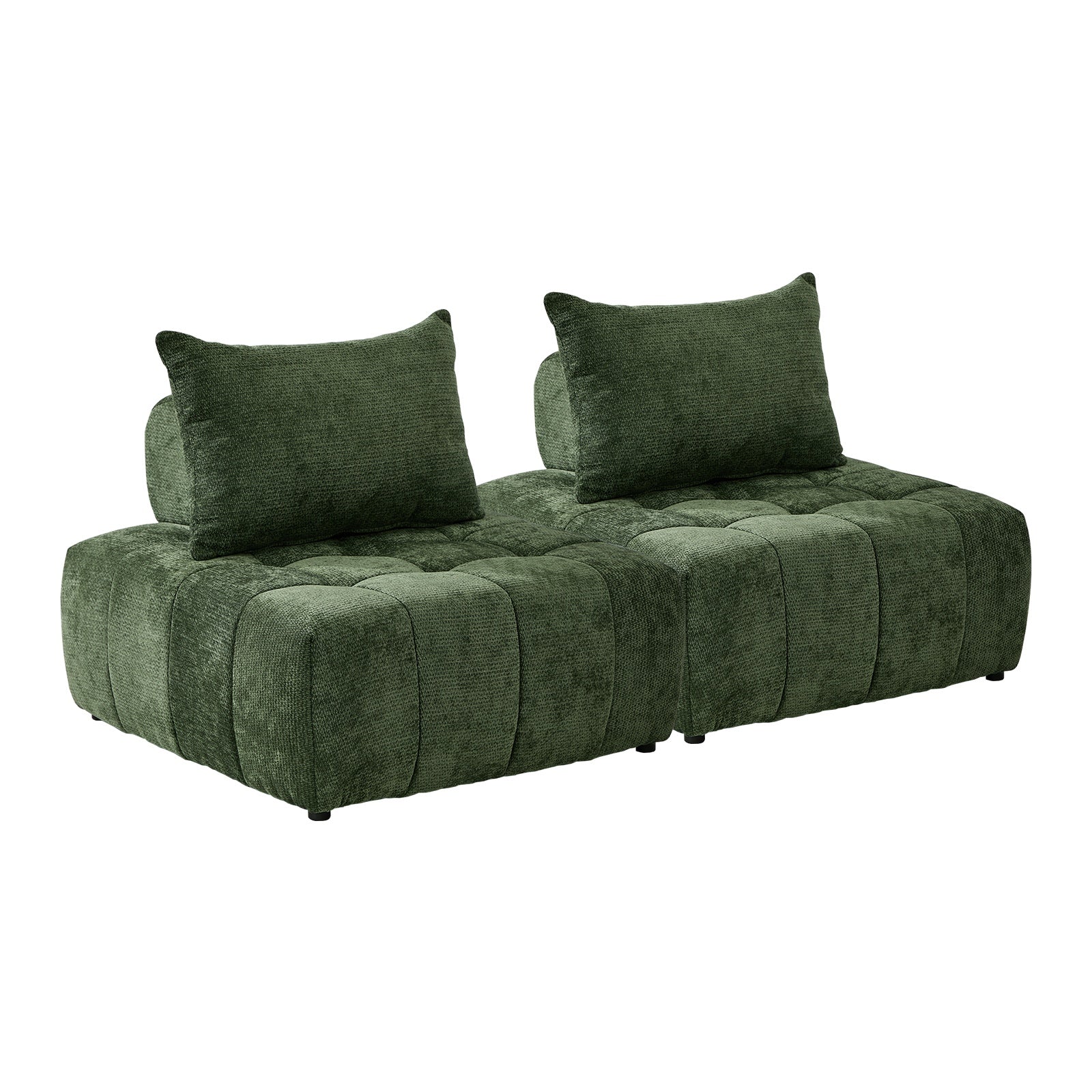 Oikiture 2x Chenille Modular Sofa Floor Lounge Chair w/Pillow TOFU Armless Green
