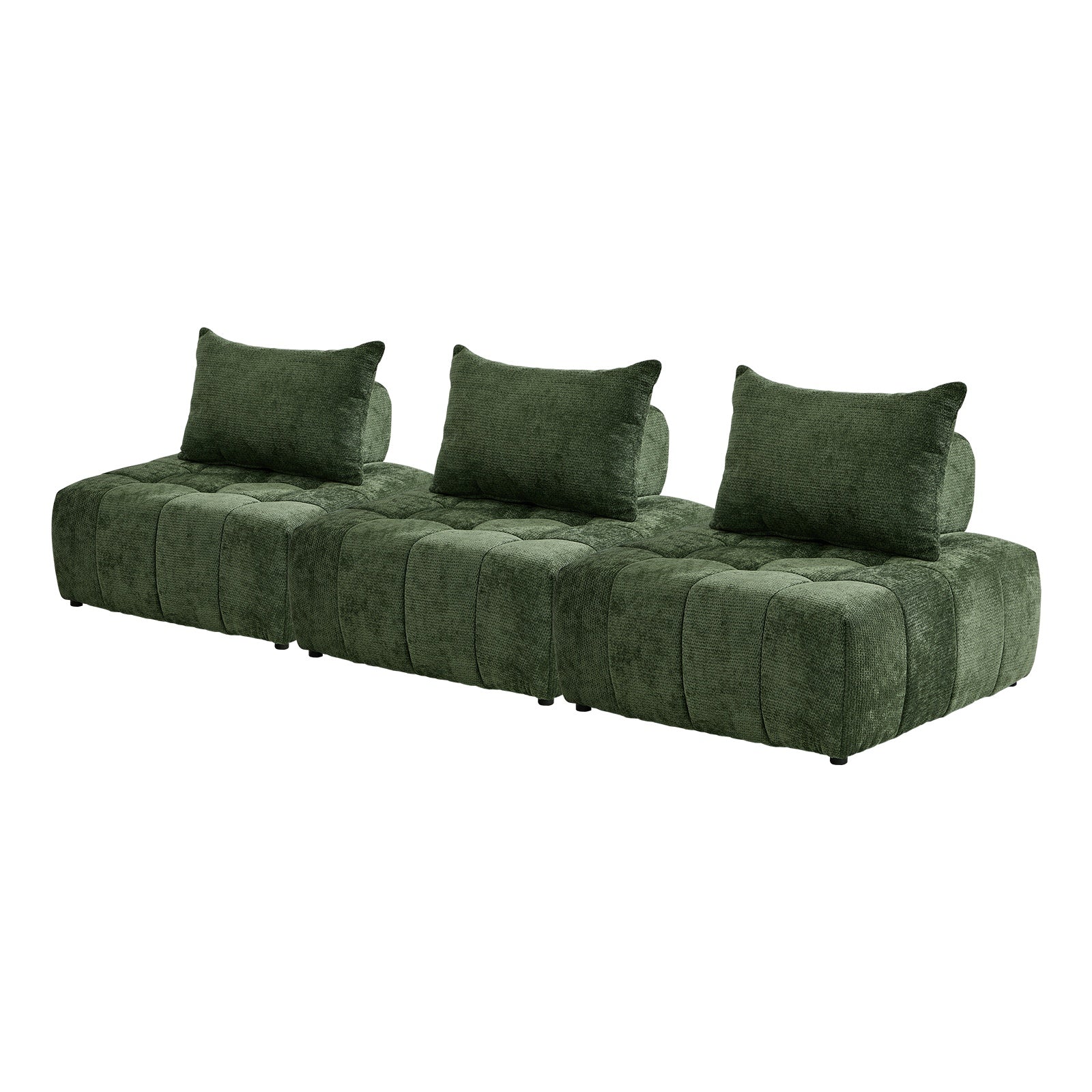 Oikiture 3x Chenille Modular Sofa Floor Lounge Chair w/Pillow TOFU Armless Green