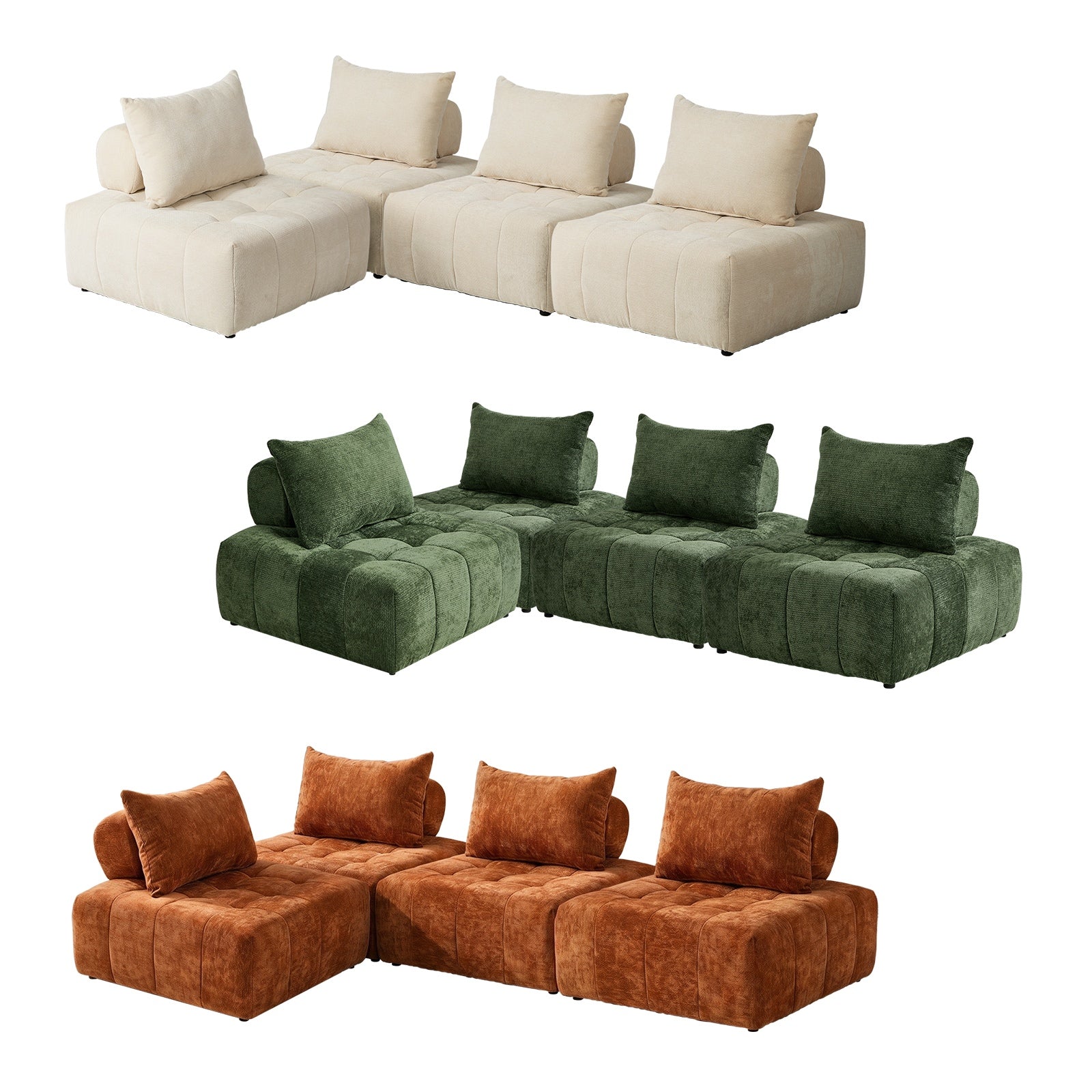 Oikiture 4x Chenille Modular Sofa Floor Lounge Chair w/Pillow TOFU Armless