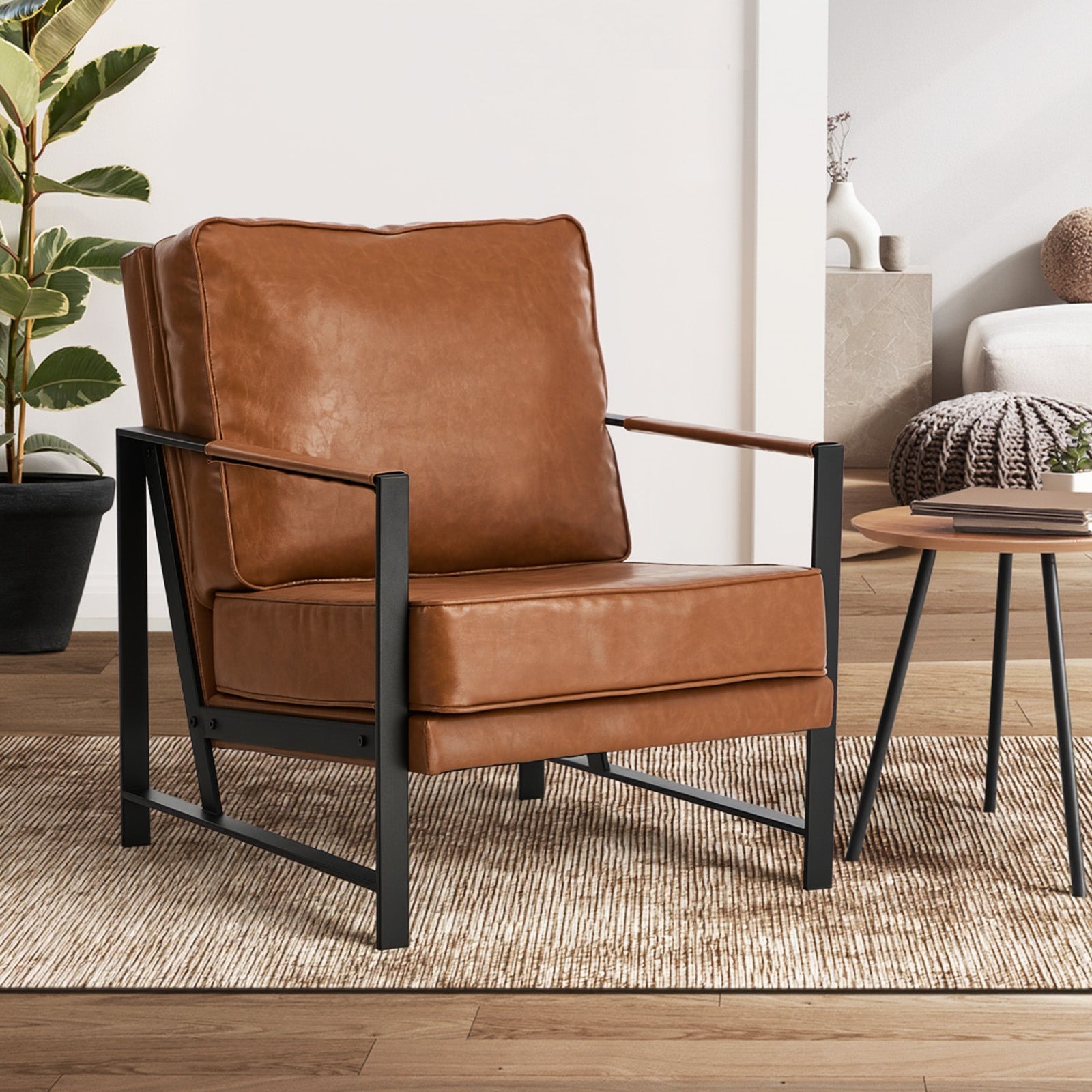 Oikiture Lounge Armchair Sofa Chair Faux Leather Accent Armchairs - Sunyee