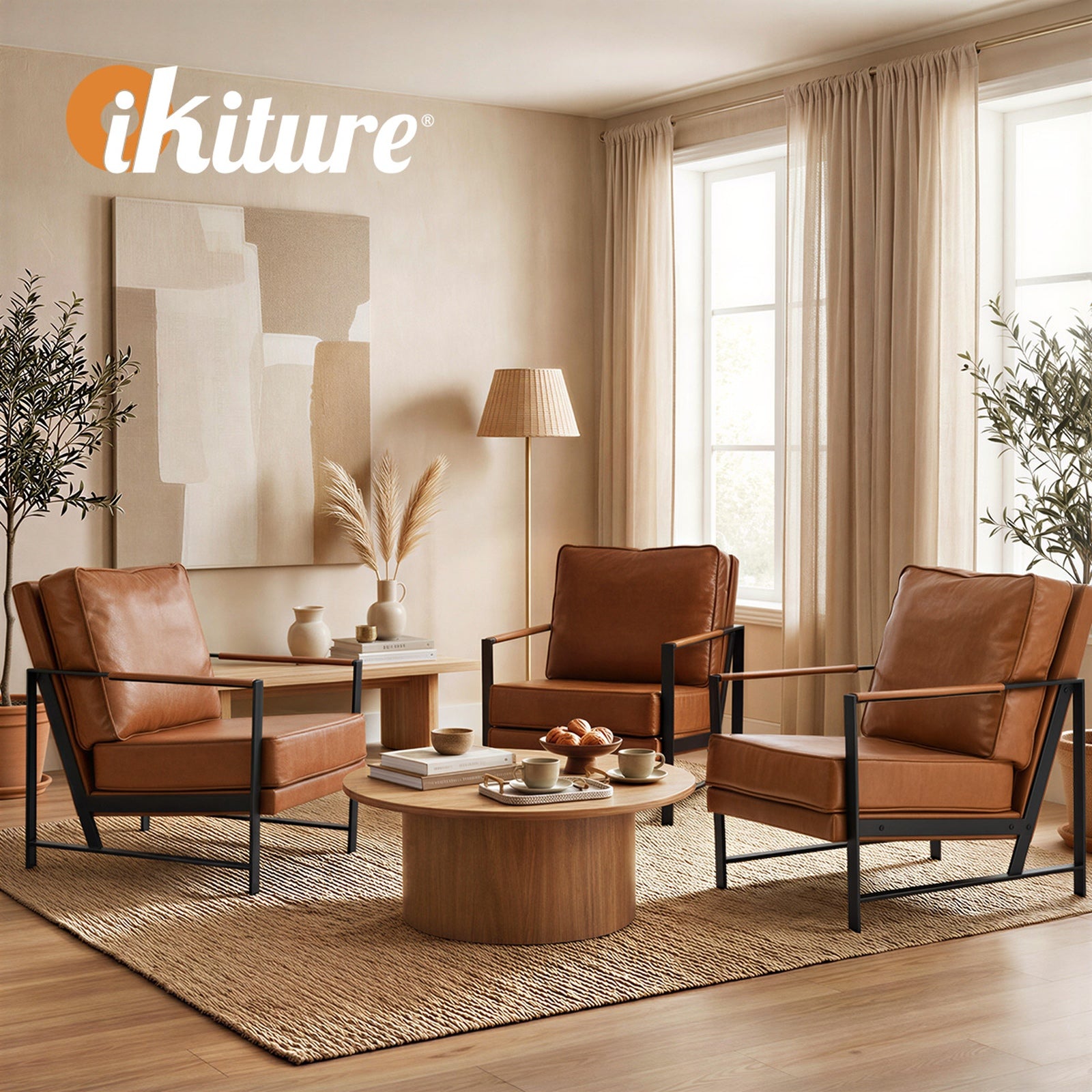 Oikiture Lounge Armchair Sofa Chair Faux Leather Accent Armchairs - Sunyee