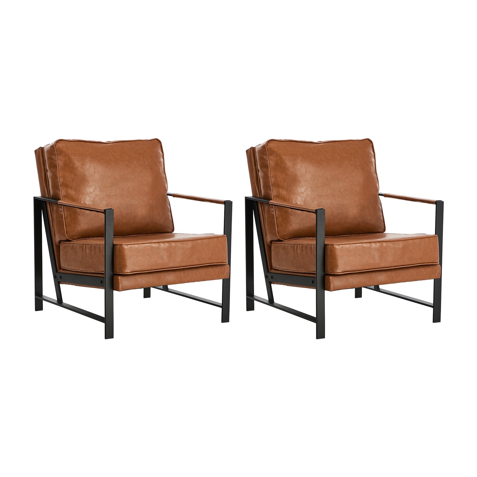 Oikiture 2x Lounge Armchair Sofa Chair Faux Leather Accent Armchairs - Sunyee
