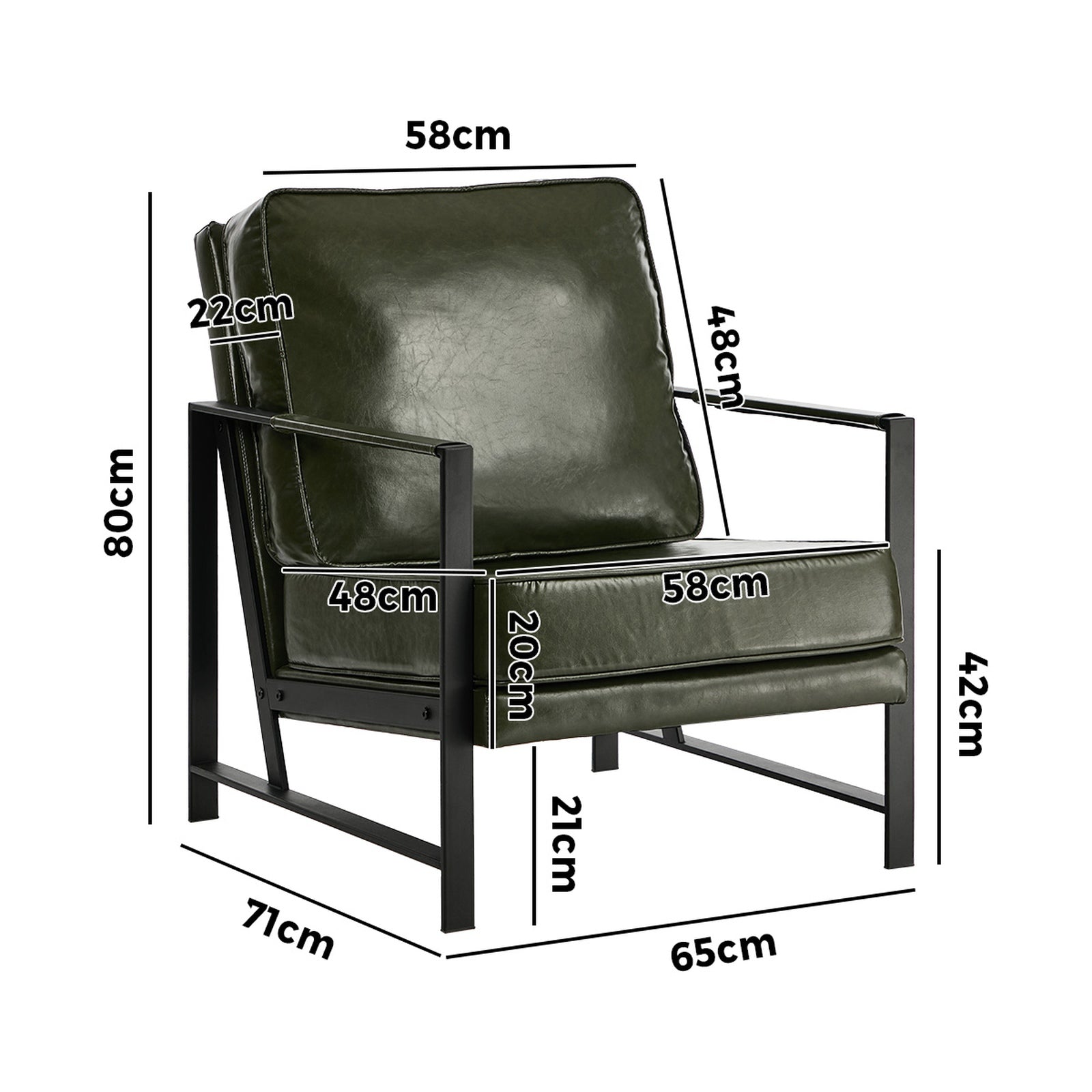 Oikiture 2x Lounge Armchair Sofa Chair Faux Leather Accent Armchairs Green