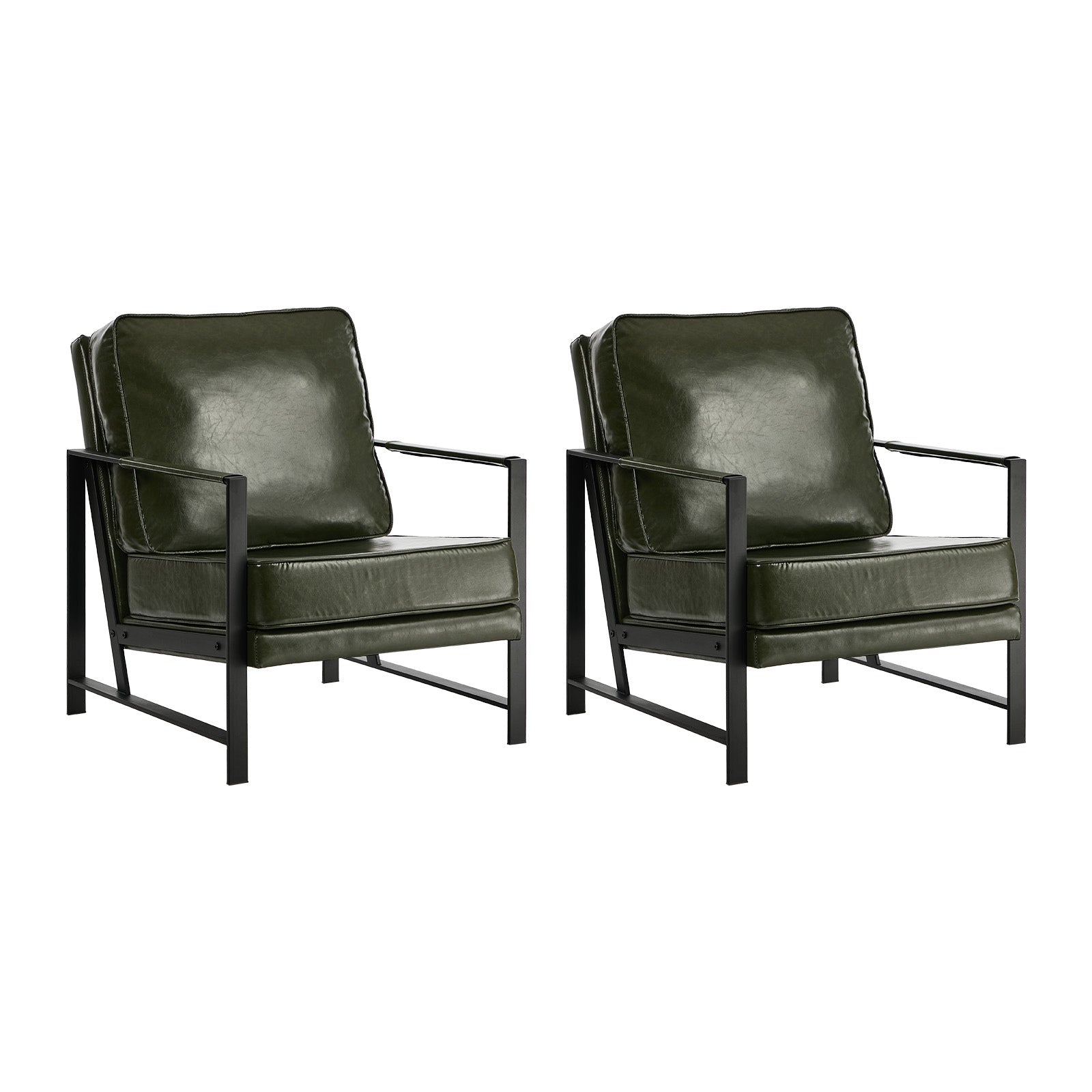 Oikiture 2x Lounge Armchair Sofa Chair Faux Leather Accent Armchairs Green