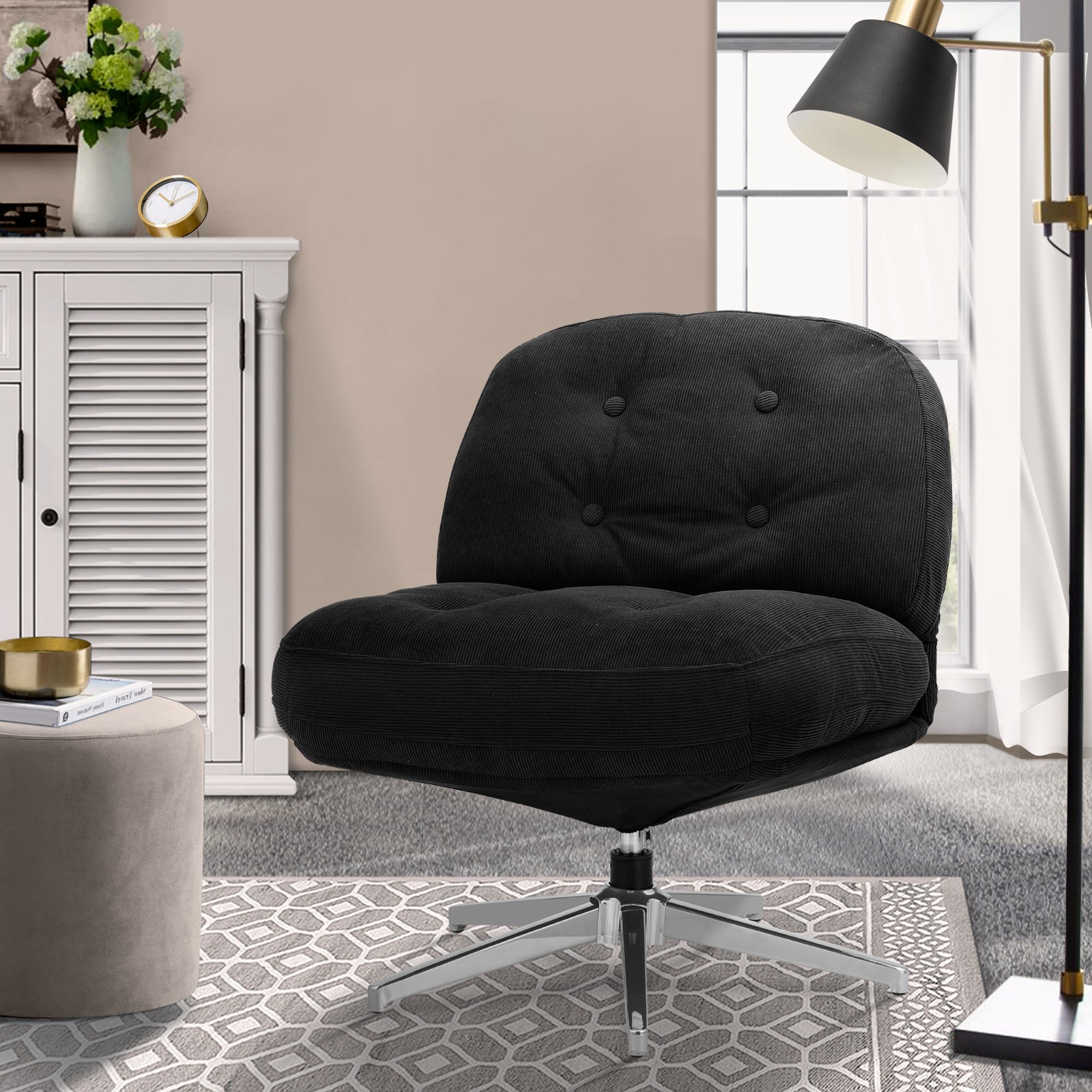 Oikiture Armchair Swivel Lounge Chair Padded Accent Chairs Polyester Black - Sunyee