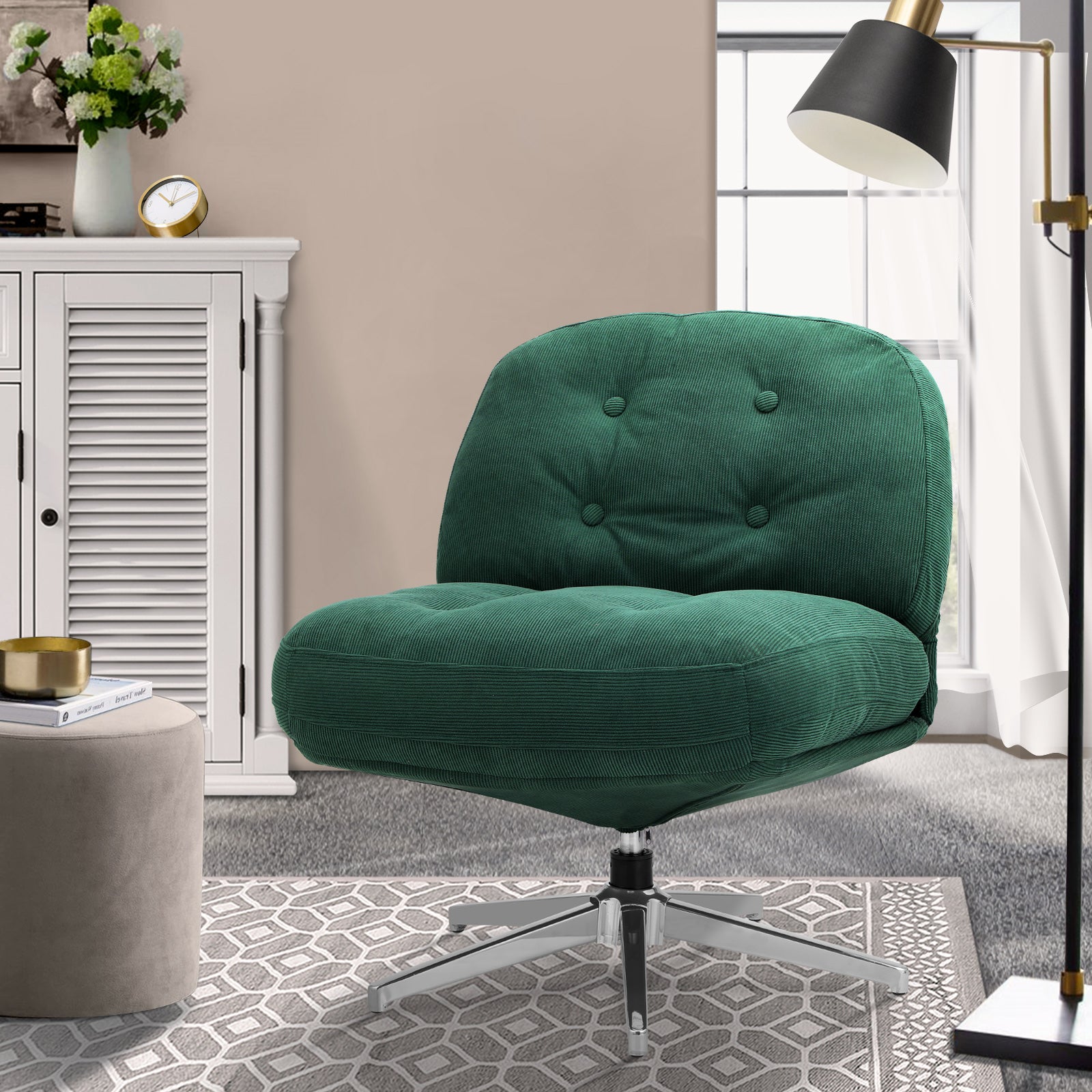 Oikiture Armchair Swivel Lounge Chair Padded Accent Chairs Polyester Green - Sunyee