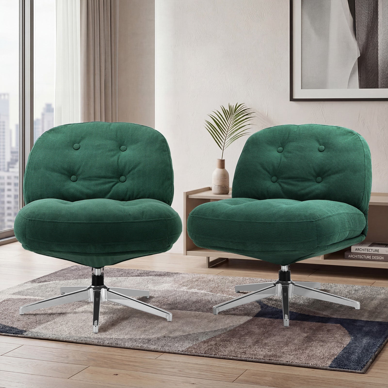 Oikiture 2x Armchair Swivel Lounge Chair Padded Accent Chairs Polyester Green - Sunyee