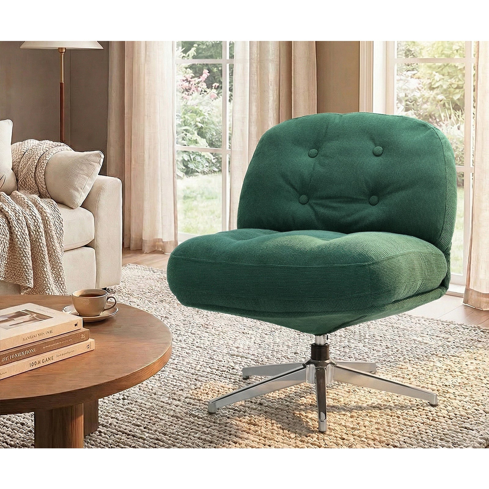 Oikiture 2x Armchair Swivel Lounge Chair Padded Accent Chairs Polyester Green - Sunyee
