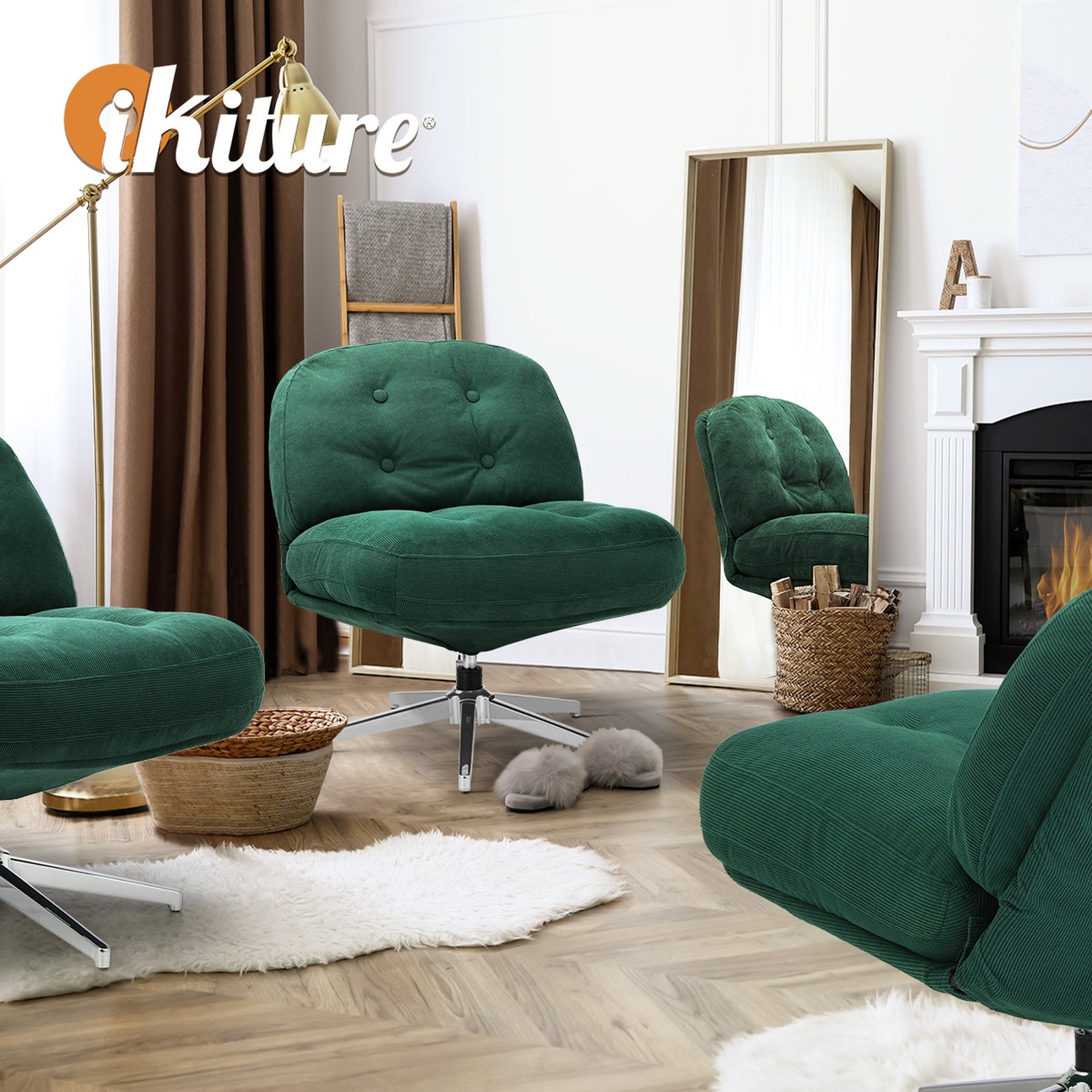 Oikiture 2x Armchair Swivel Lounge Chair Padded Accent Chairs Polyester Green - Sunyee