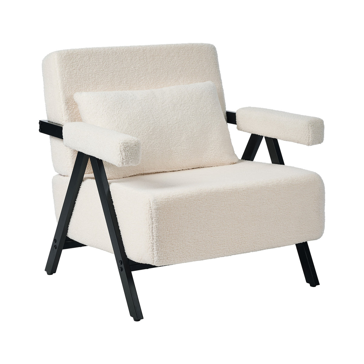 Oikiture Compressed Armchair Sherpa Lounge Chair Accent Sofa with Cushion