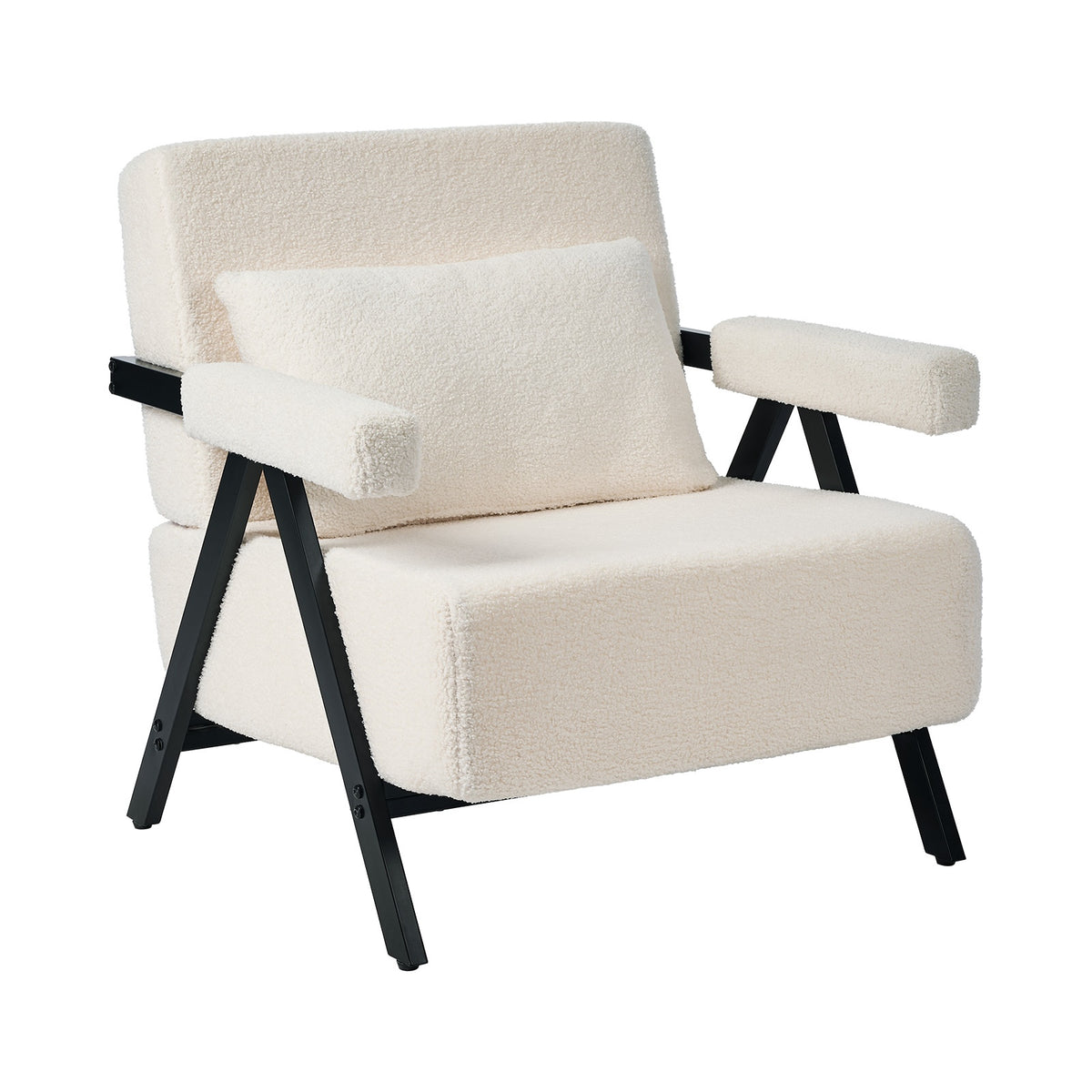 Oikiture Compressed Armchair Sherpa Lounge Chair Accent Sofa with Cushion