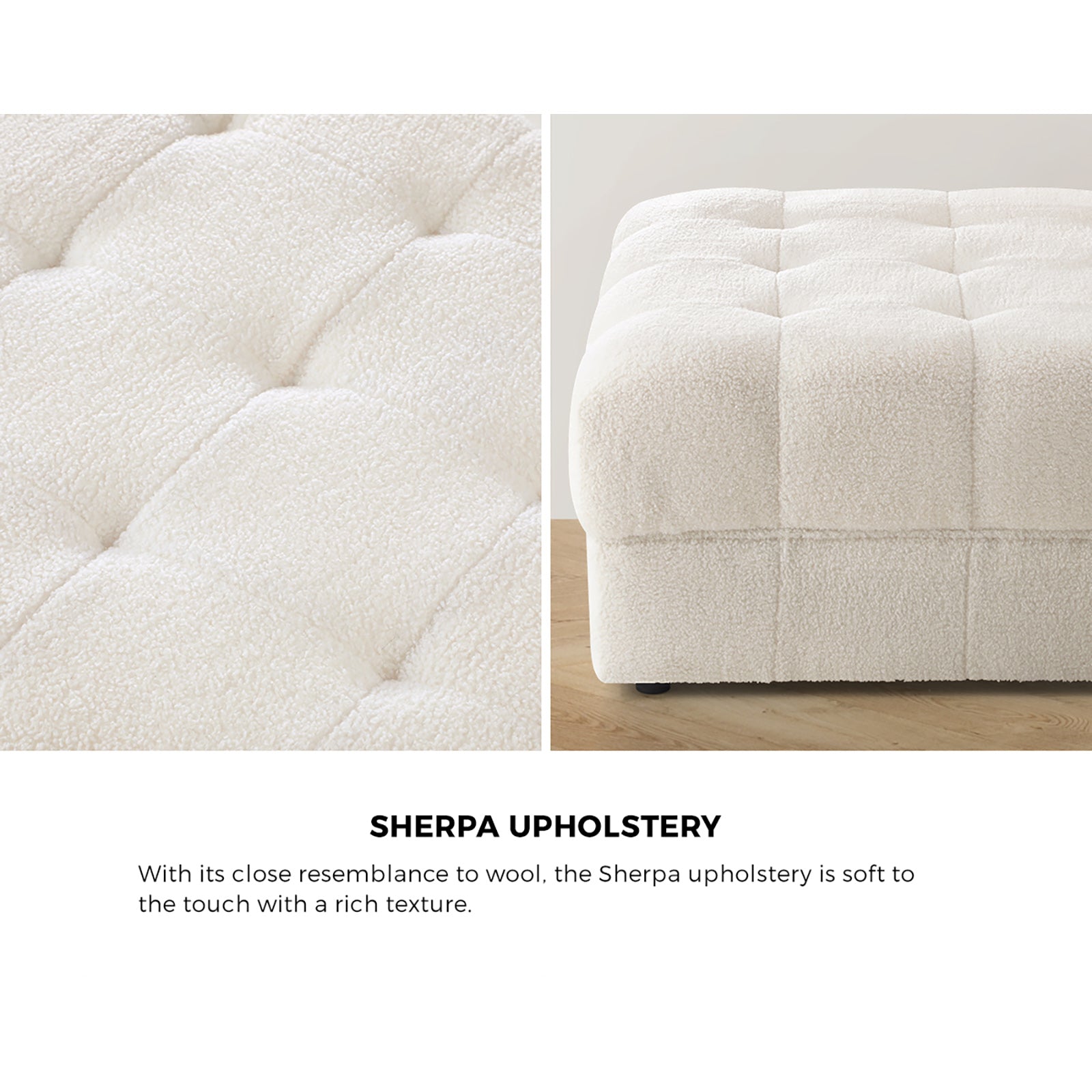 Oikiture 1 Seater Boucle Modular Ottoman Lounge Chair Armless TOFU White - Sunyee