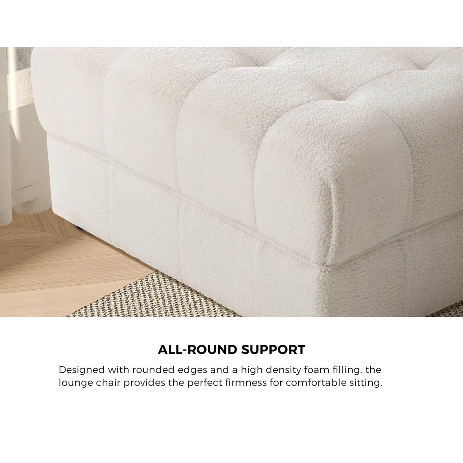 Oikiture 1 Seater Boucle Modular Ottoman Lounge Chair Armless TOFU White - Sunyee