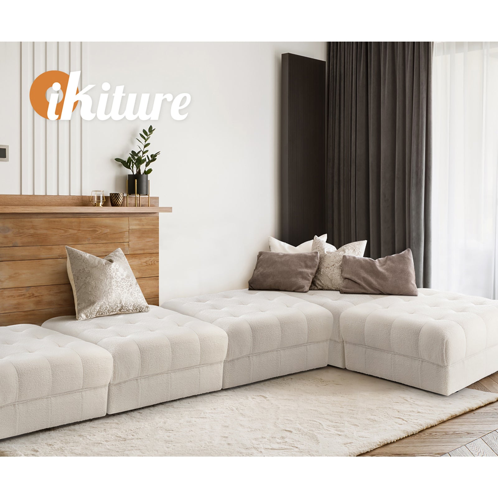 Oikiture 1 Seater Boucle Modular Ottoman Lounge Chair Armless TOFU White - Sunyee