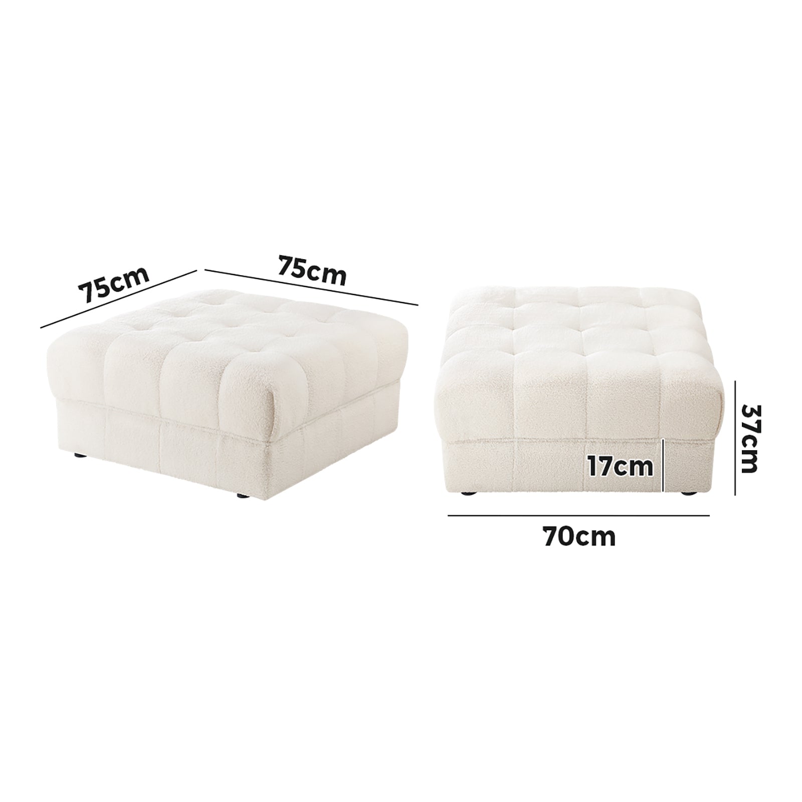 Oikiture 1 Seater Boucle Modular Ottoman Lounge Chair Armless TOFU White - Sunyee