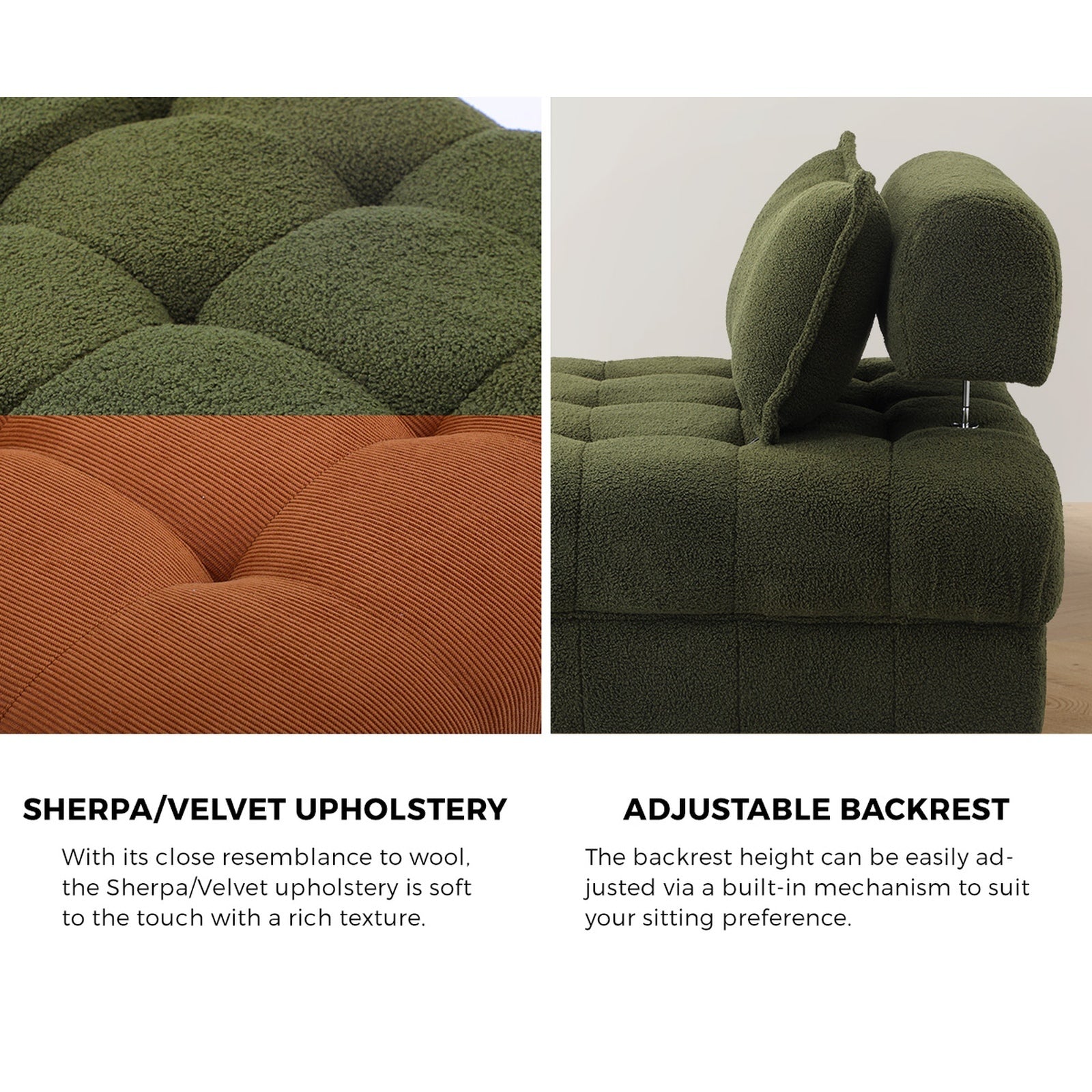 Oikiture 1-6 Seater Boucle/Velvet Modular Sofa & Ottoman Set Armless TOFU Back - Sunyee