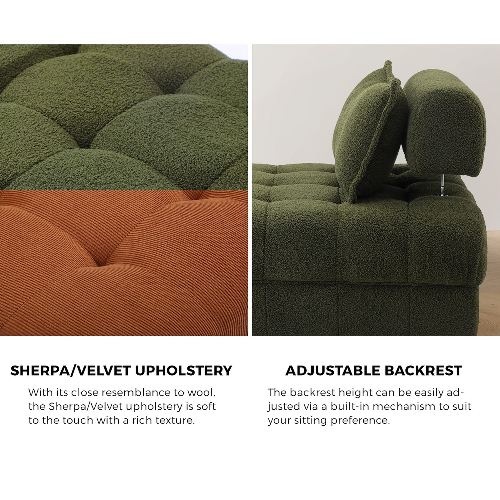 Oikiture 1-6 Seater Boucle/Velvet Modular Sofa & Ottoman Set Armless TOFU Back - Sunyee