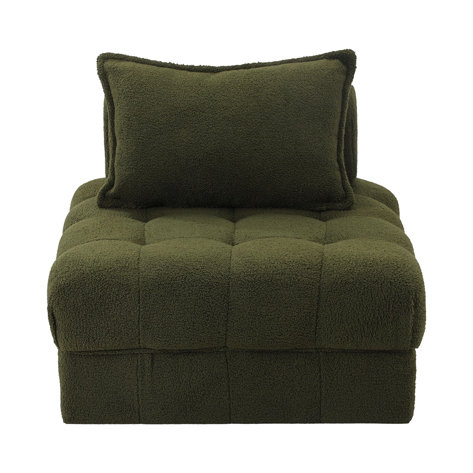 Oikiture 2 Seater Boucle Modular Sofa Lounge Chair Armless TOFU Back Green - Sunyee