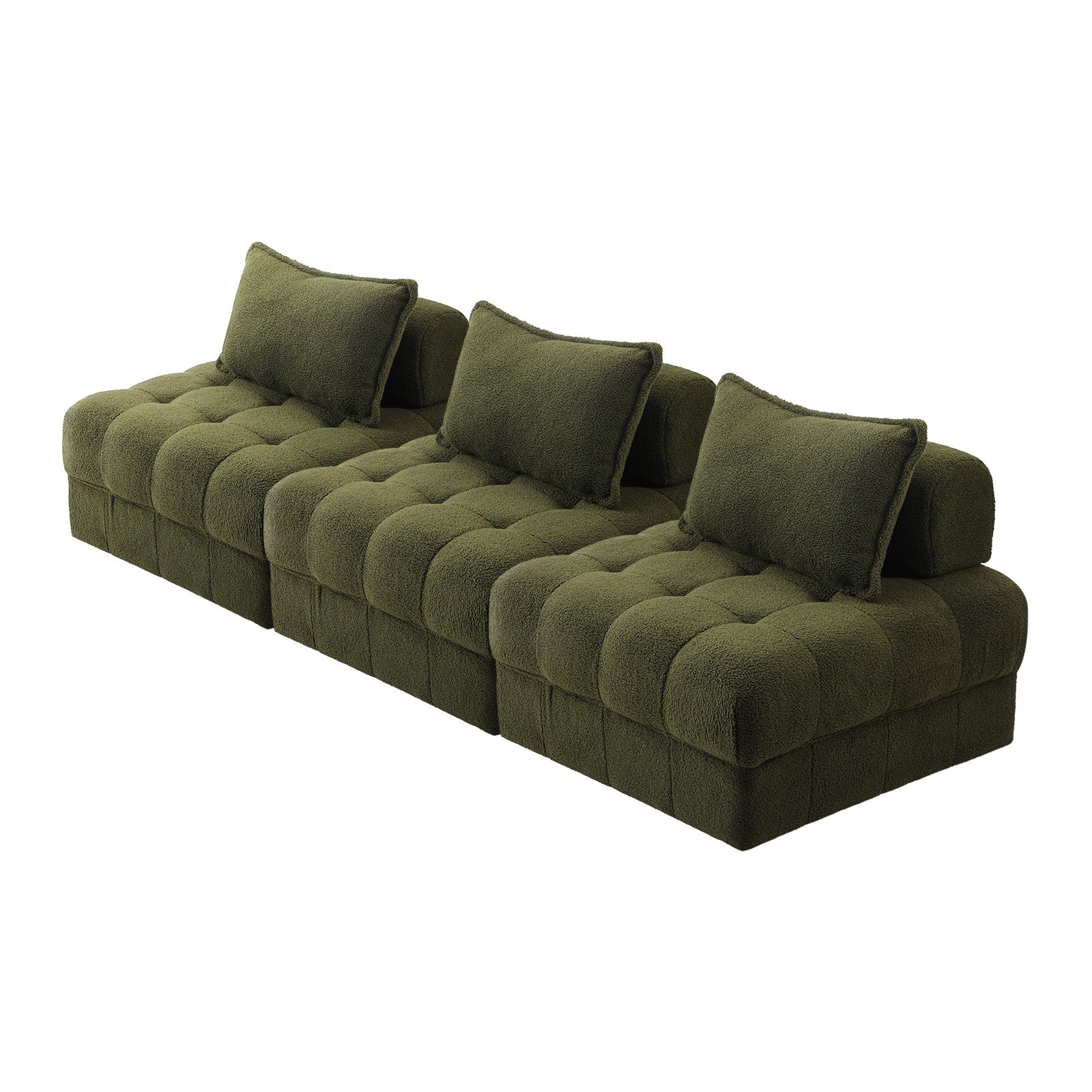 Oikiture 3 Seater Boucle Modular Sofa Lounge Chair Armless TOFU Back Green - Sunyee