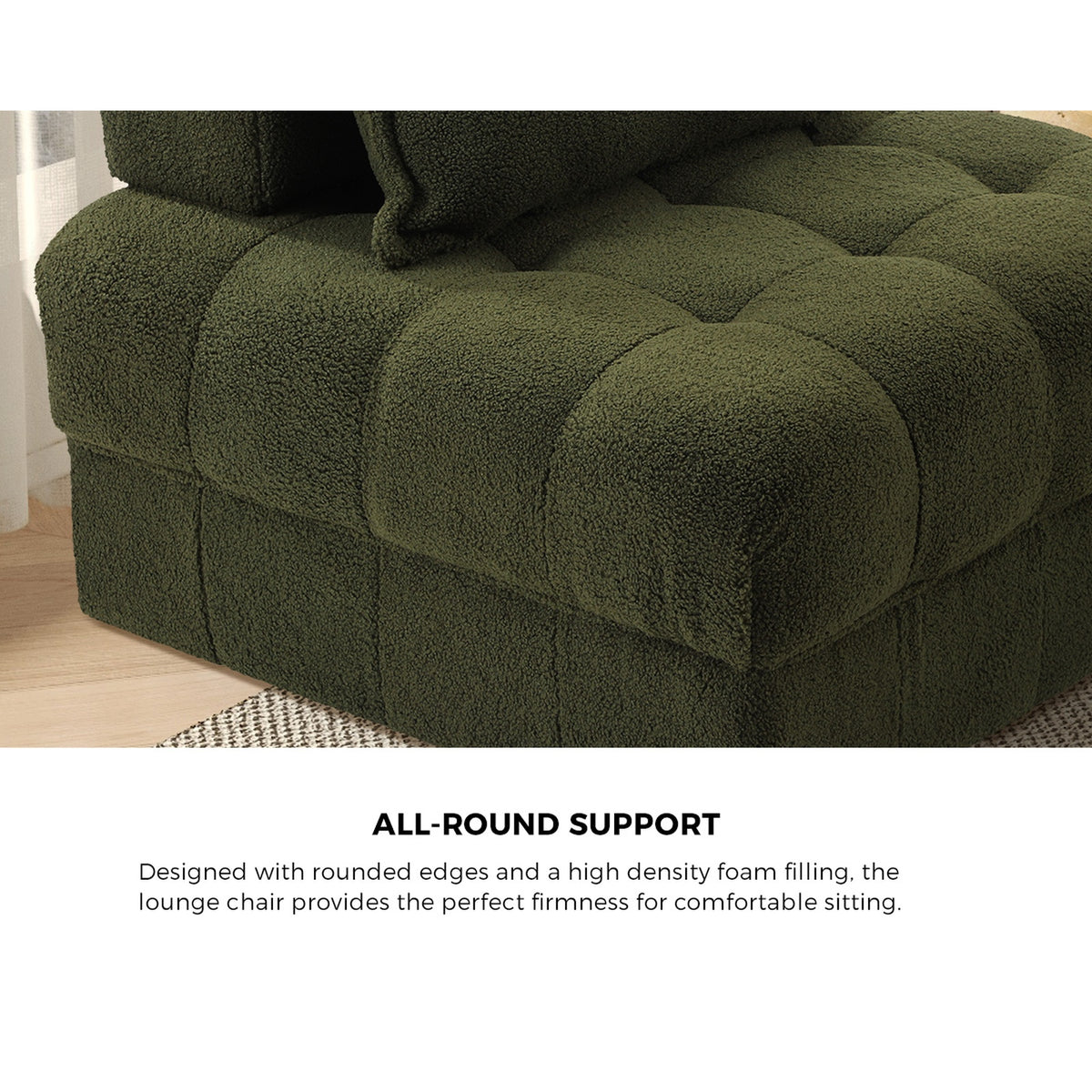 Oikiture 1 Seater Boucle Modular Sofa Lounge Chair Armless TOFU Back Green - Sunyee