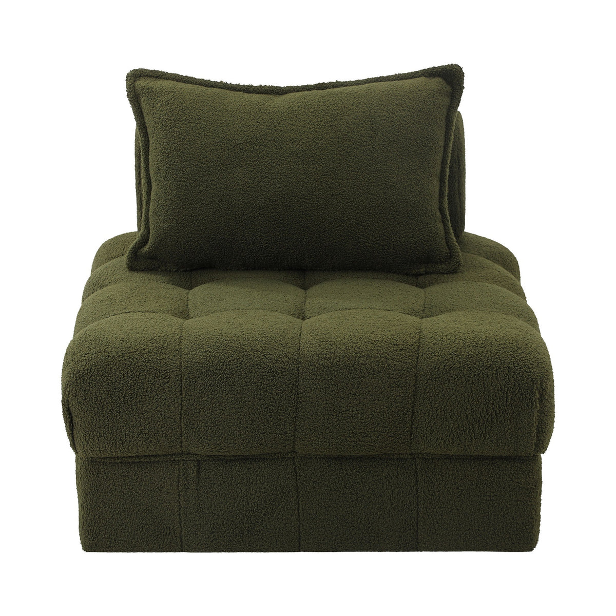 Oikiture 1 Seater Boucle Modular Sofa Lounge Chair Armless TOFU Back Green - Sunyee