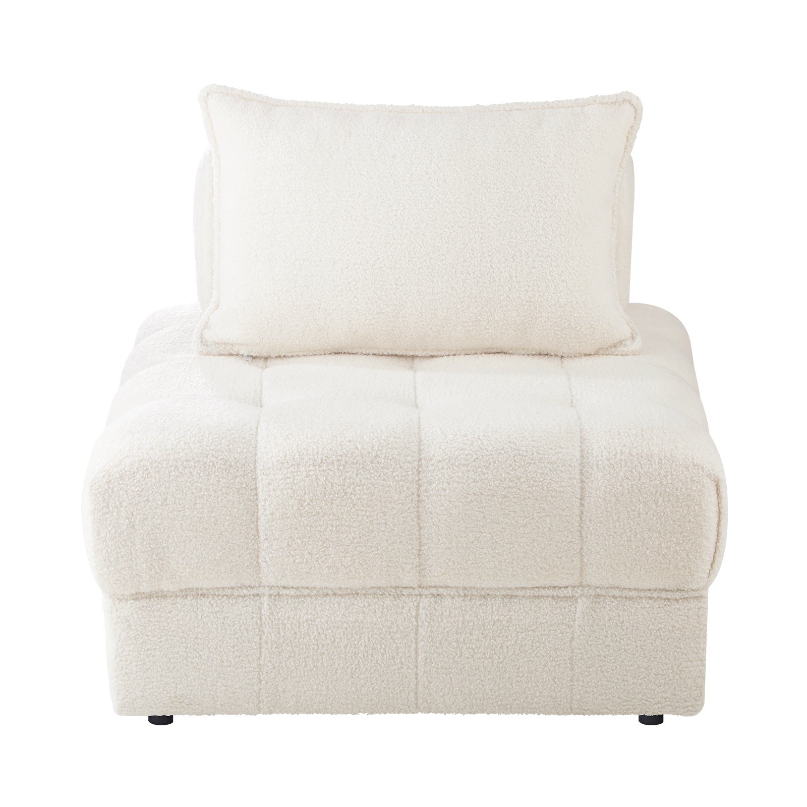 Oikiture 1 Seater Boucle Modular Sofa Lounge Chair Armless TOFU Back White - Sunyee