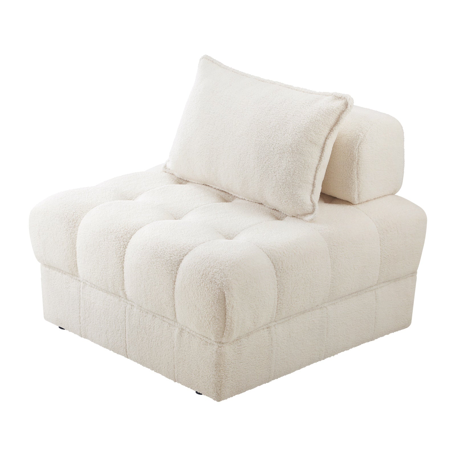 Oikiture 1 Seater Boucle Modular Sofa Lounge Chair Armless TOFU Back White - Sunyee