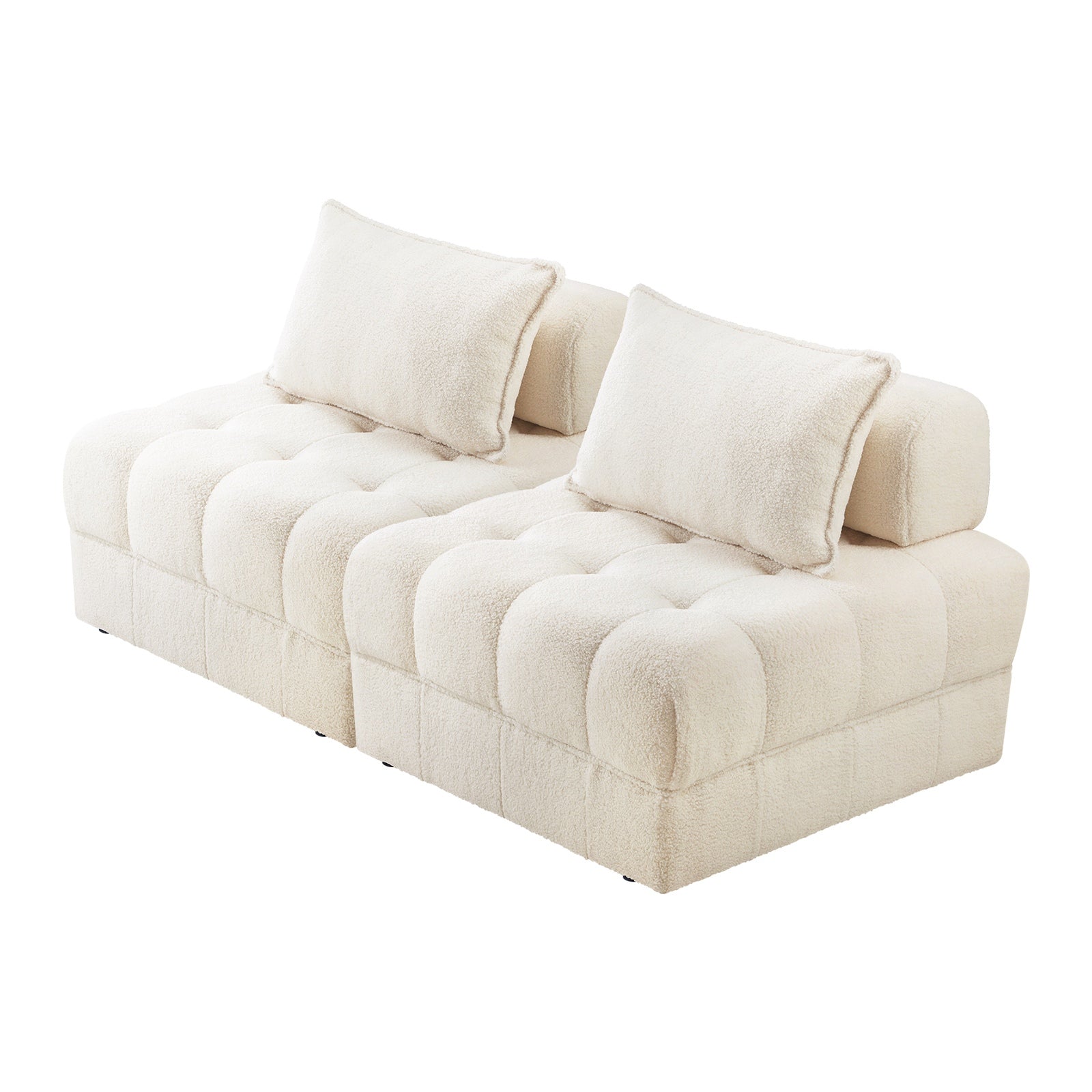 Oikiture 2 Seater Boucle Modular Sofa Lounge Chair Armless TOFU Back White - Sunyee