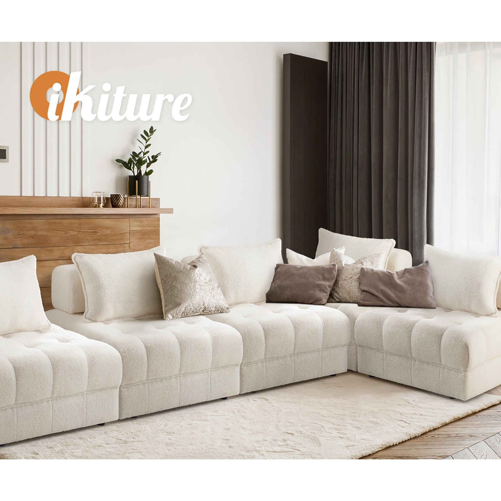 Oikiture 3 Seater Boucle Modular Sofa Lounge Chair Armless TOFU Back White - Sunyee