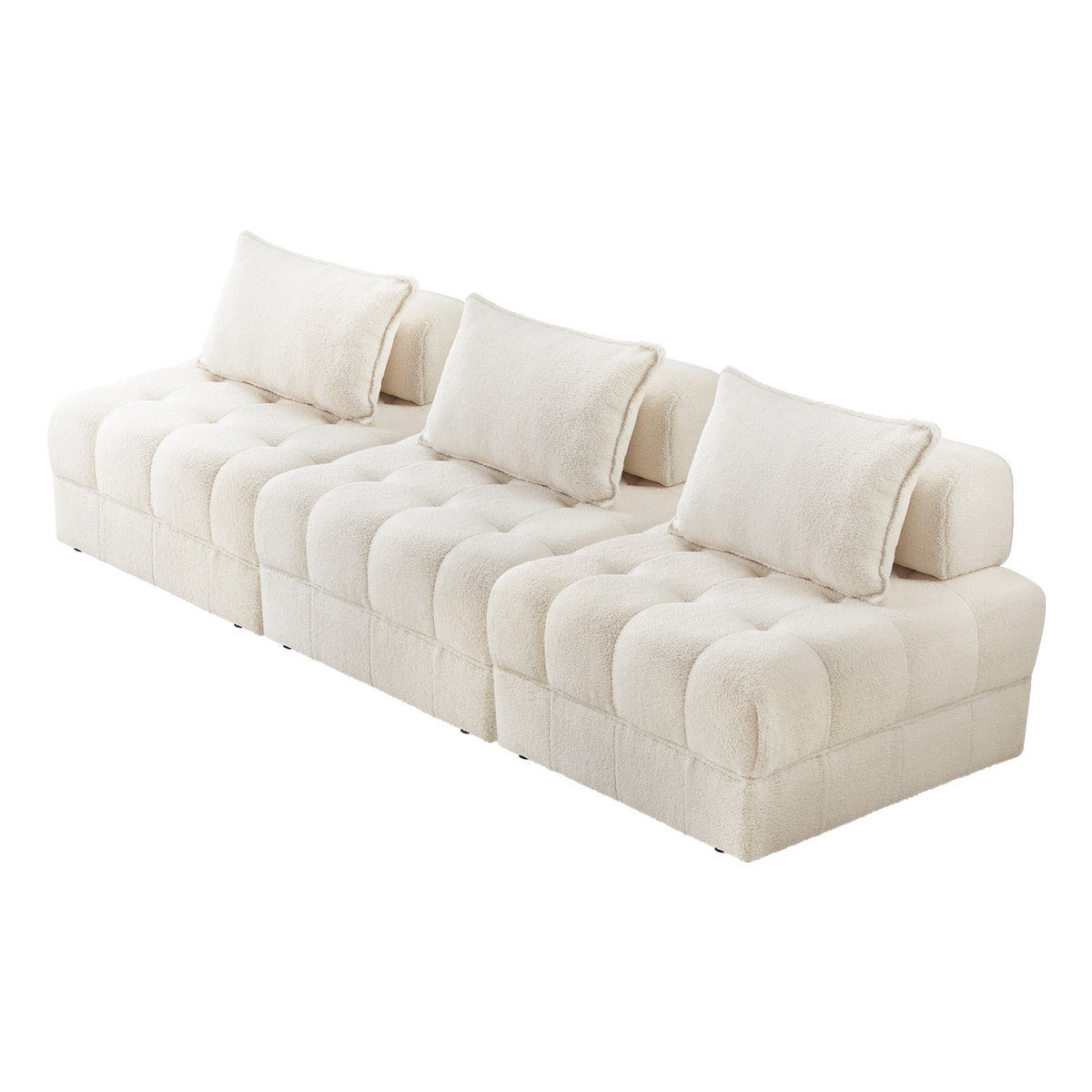 Oikiture 3 Seater Boucle Modular Sofa Lounge Chair Armless TOFU Back White - Sunyee