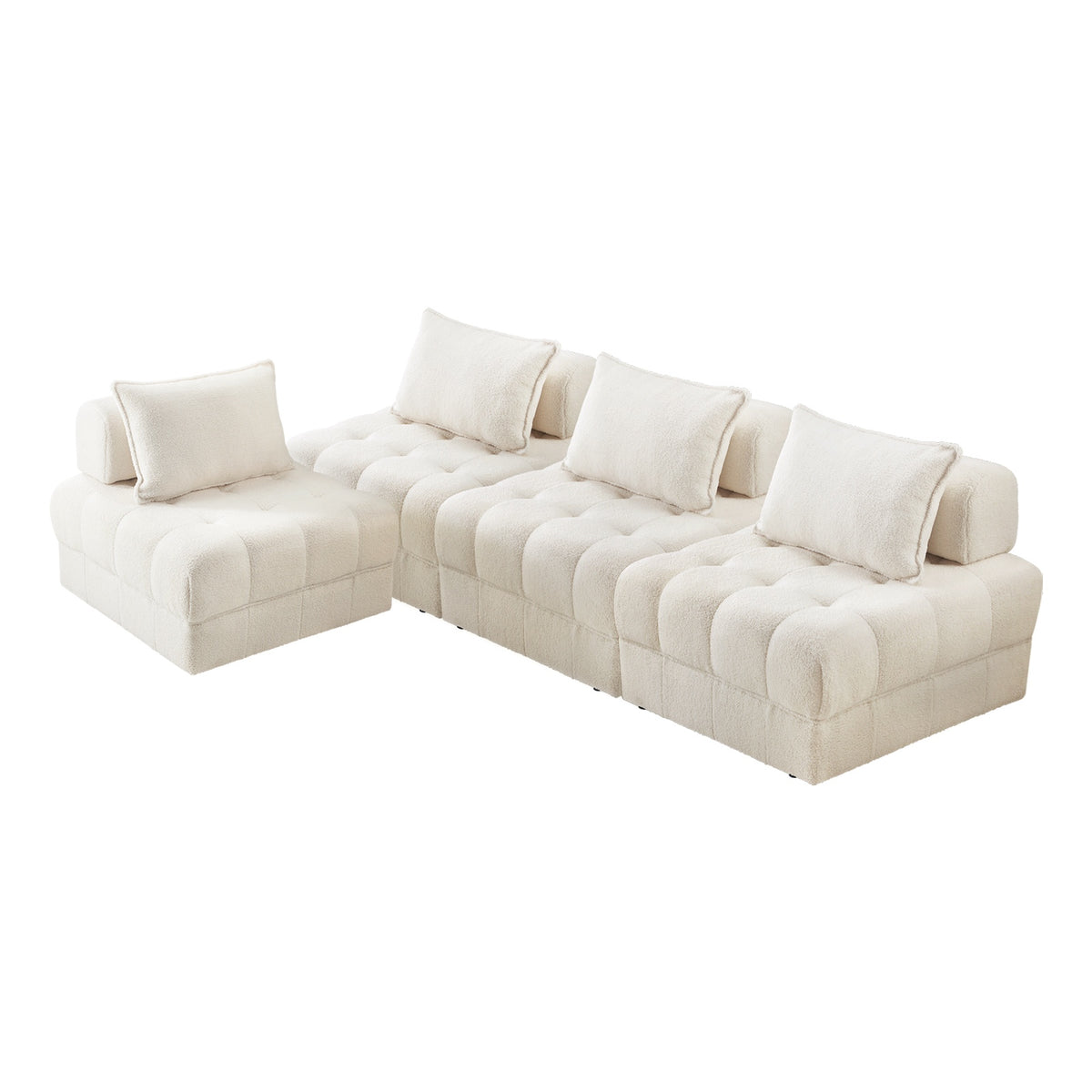 Oikiture 4 Seater Boucle Modular Sofa Lounge Chair Armless TOFU Back White - Sunyee
