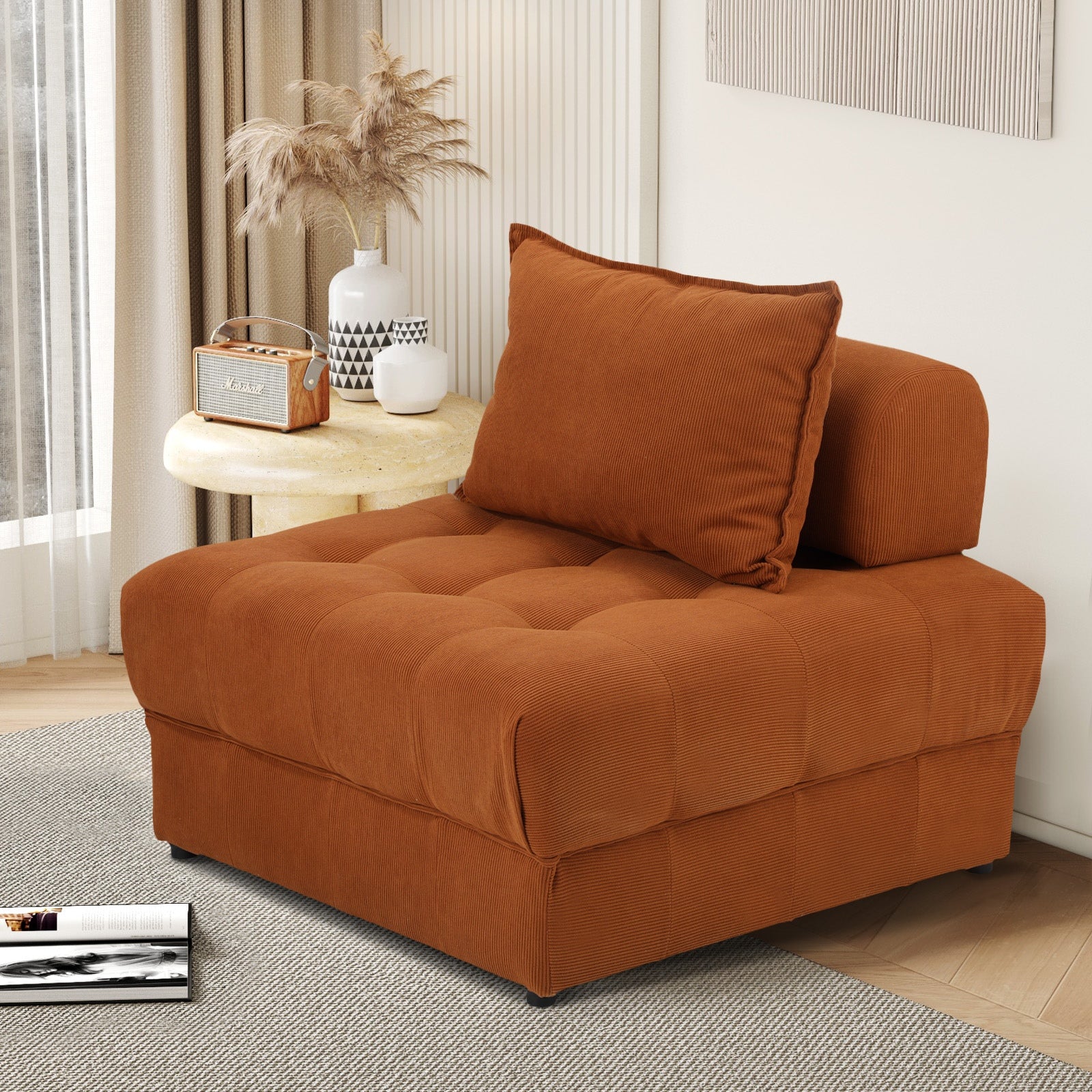 Oikiture Velvet Modular Sofa Lounge Chair Armless TOFU Back Brown - Sunyee