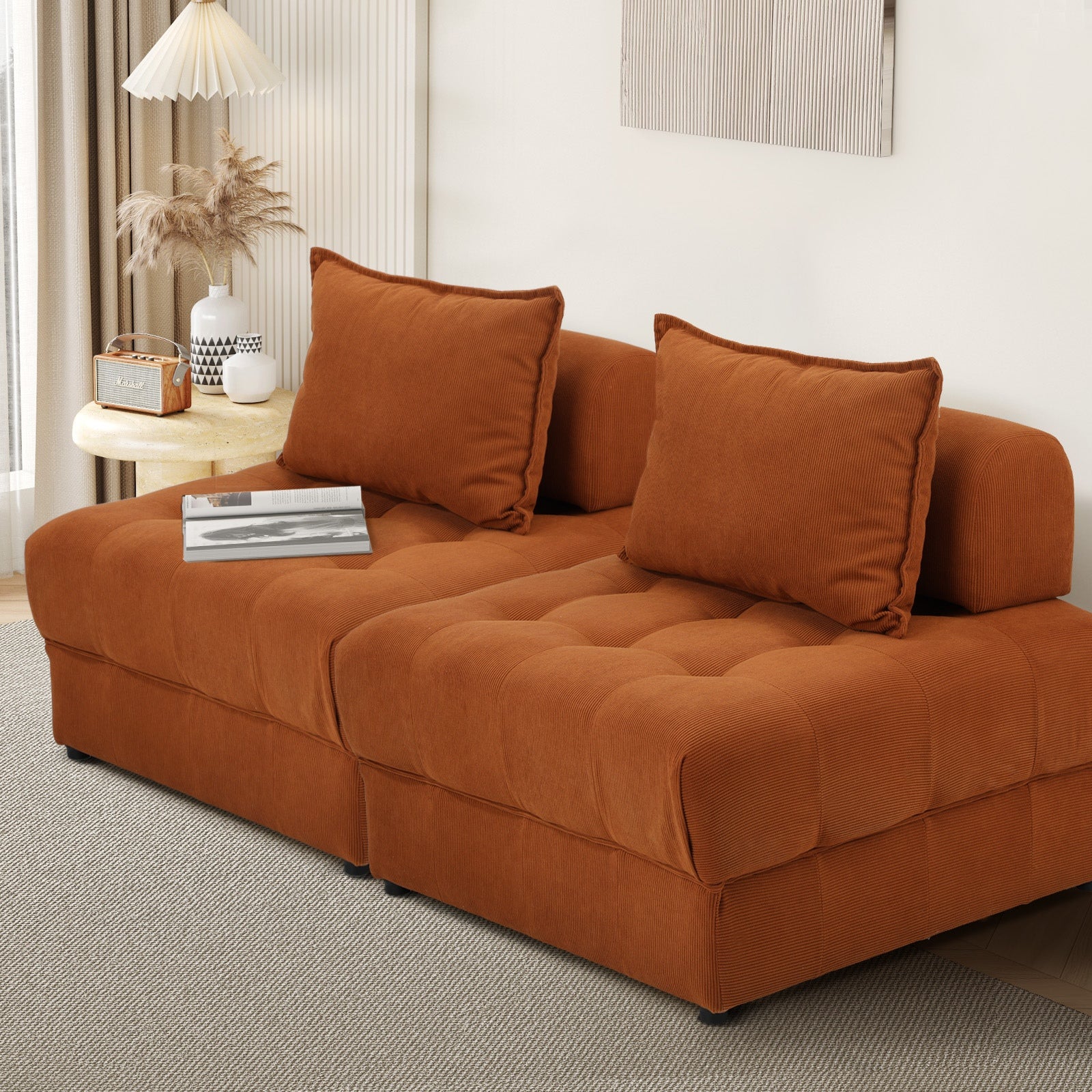 Oikiture 1-6 Seater Boucle/Velvet Modular Sofa & Ottoman Set Armless TOFU Back - Sunyee