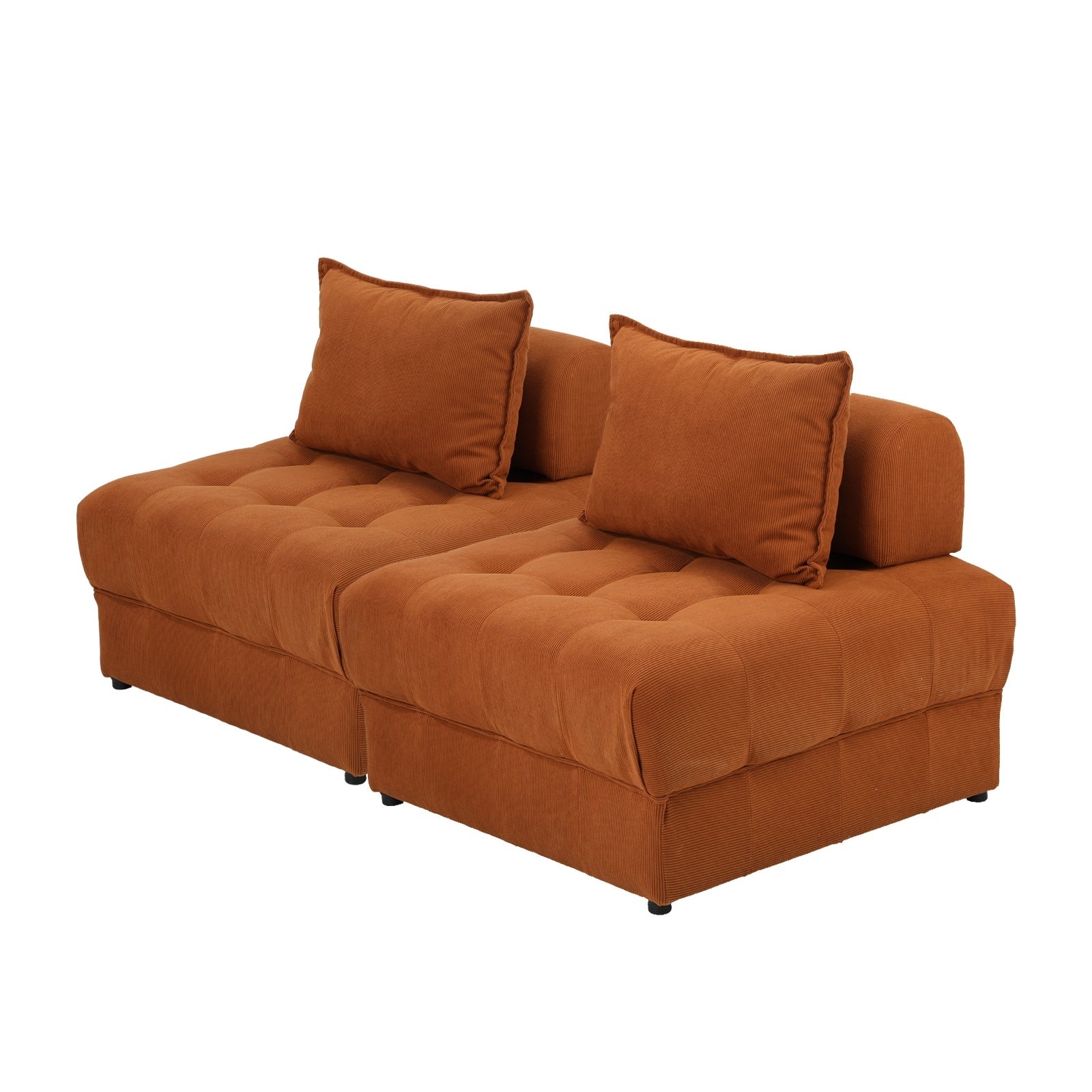 Oikiture 2 Seater Velvet Modular Sofa Lounge Chair Armless TOFU Back Brown - Sunyee