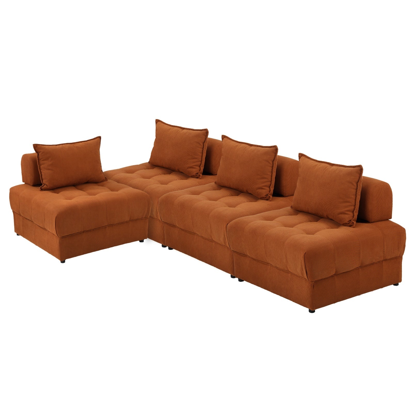 Oikiture 4 Seater Velvet Modular Sofa Lounge Chair Armless TOFU Back Brown - Sunyee