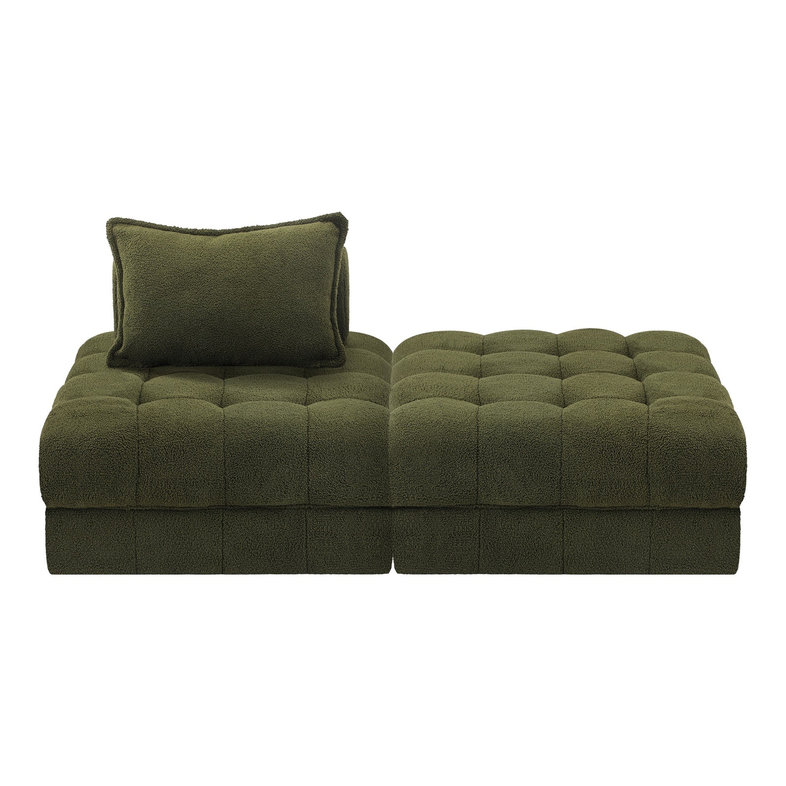 Oikiture 2 Seater Boucle Modular Sofa & Ottoman Set Armless TOFU Back Green - Sunyee