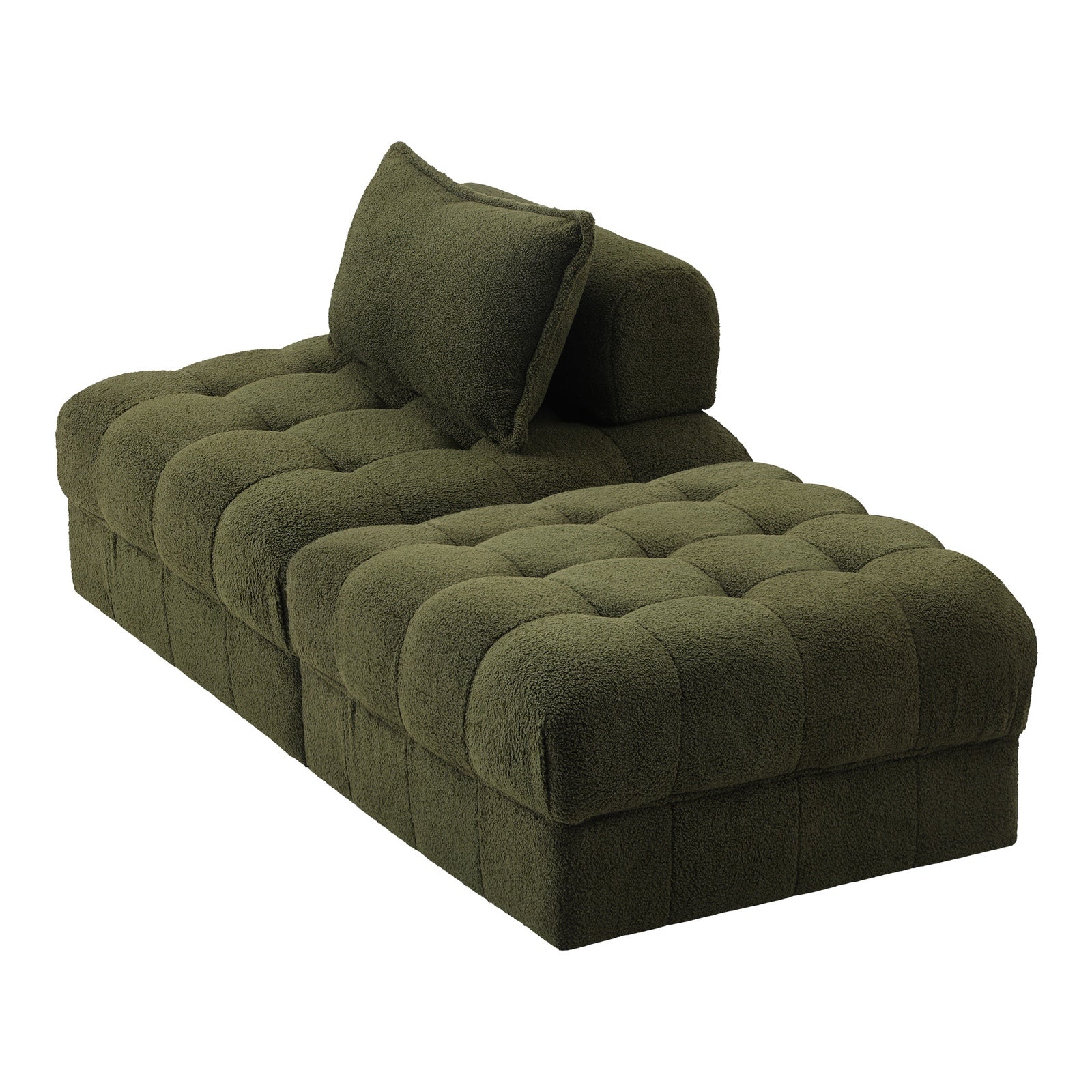Oikiture 2 Seater Boucle Modular Sofa & Ottoman Set Armless TOFU Back Green - Sunyee